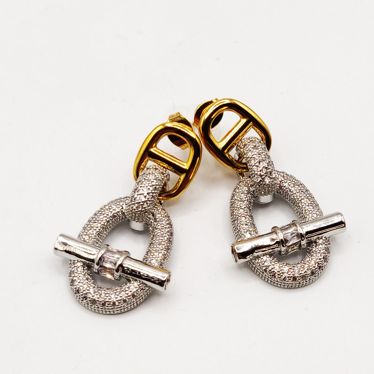 Boucles d'oreilles Maille Marine Pendentif T-bar Argenté Luxe