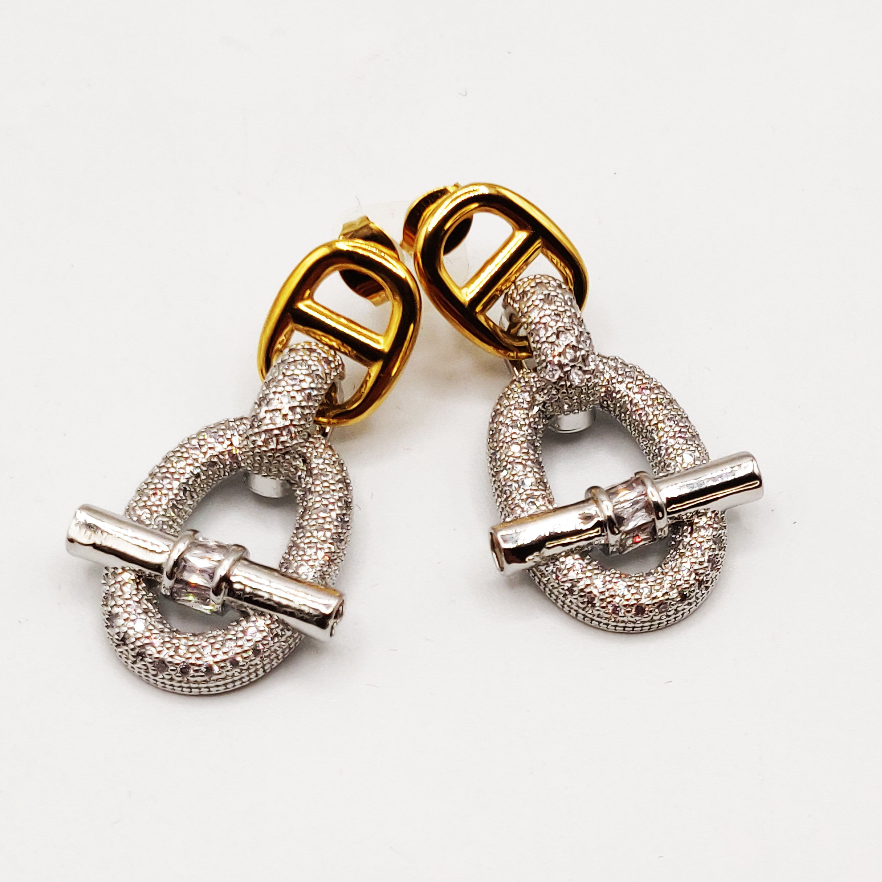 Boucles d'oreilles Maille Marine Pendentif T-bar Argenté Luxe