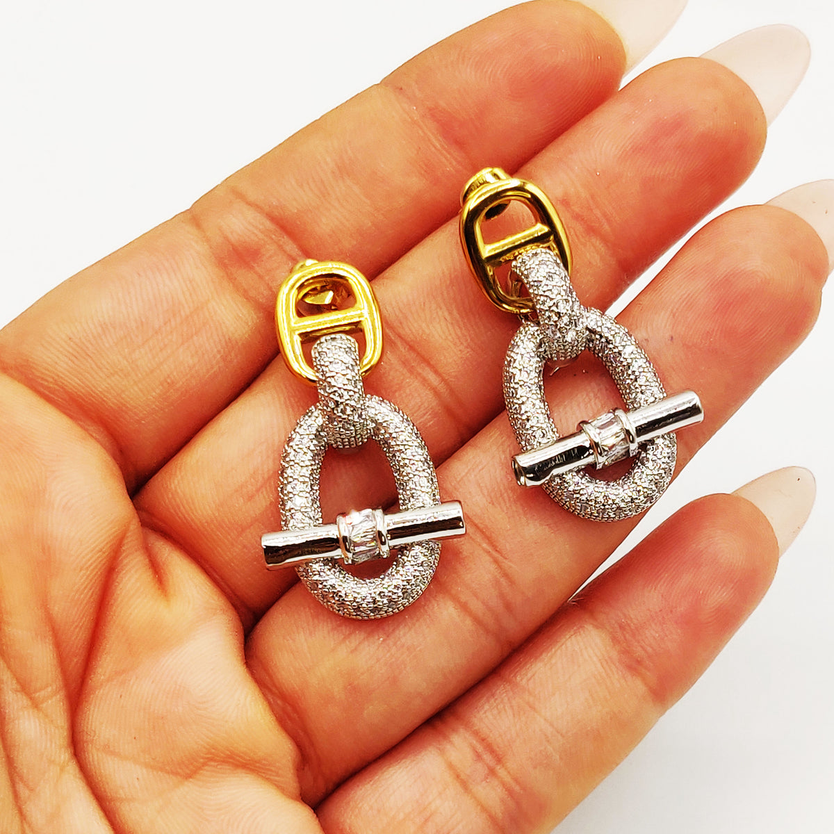 Boucles d'oreilles Maille Marine Pendentif T-bar Argenté Luxe