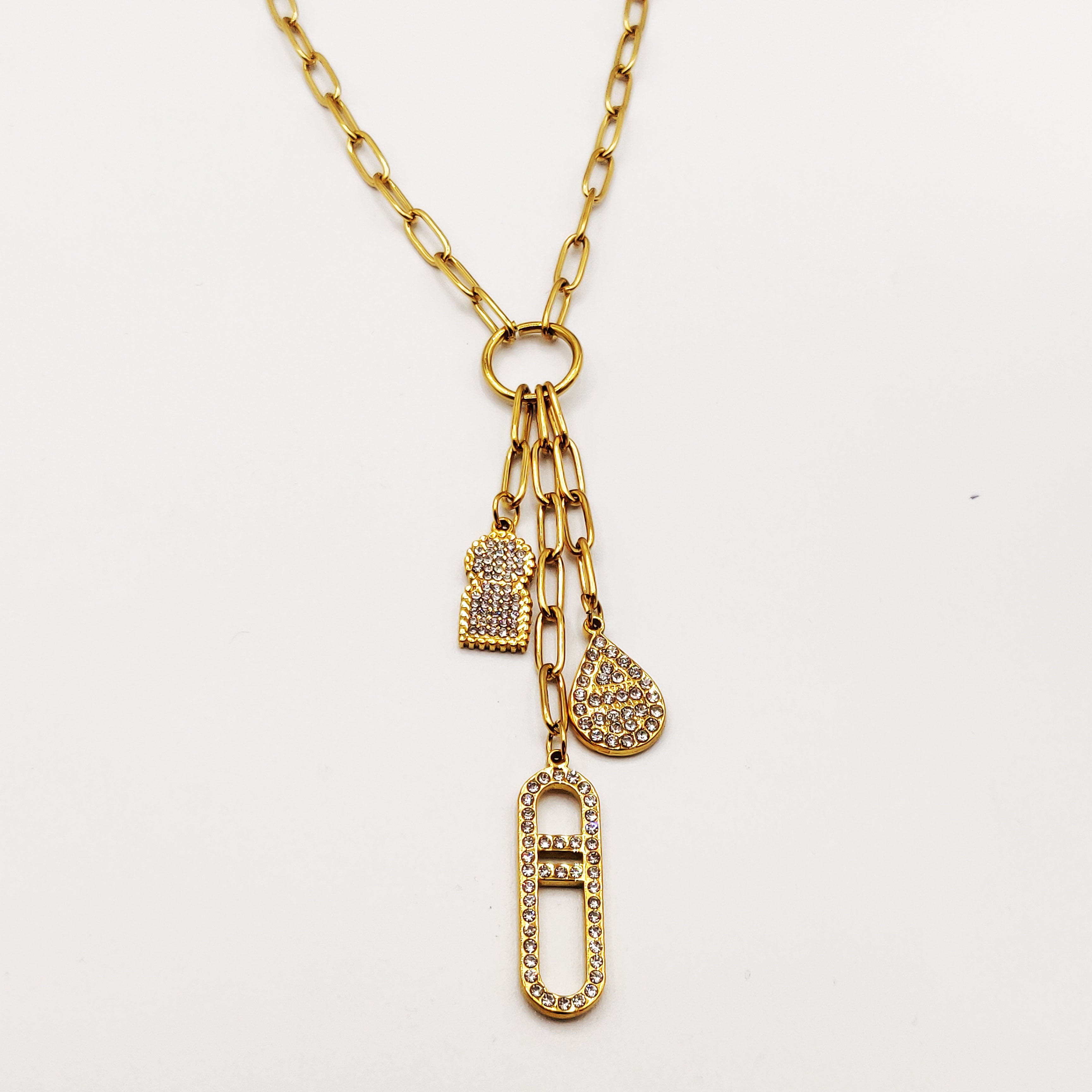 Collier Long Triple Pendentifs Bab El Mansour, Goutte et H Luxe Cristaux