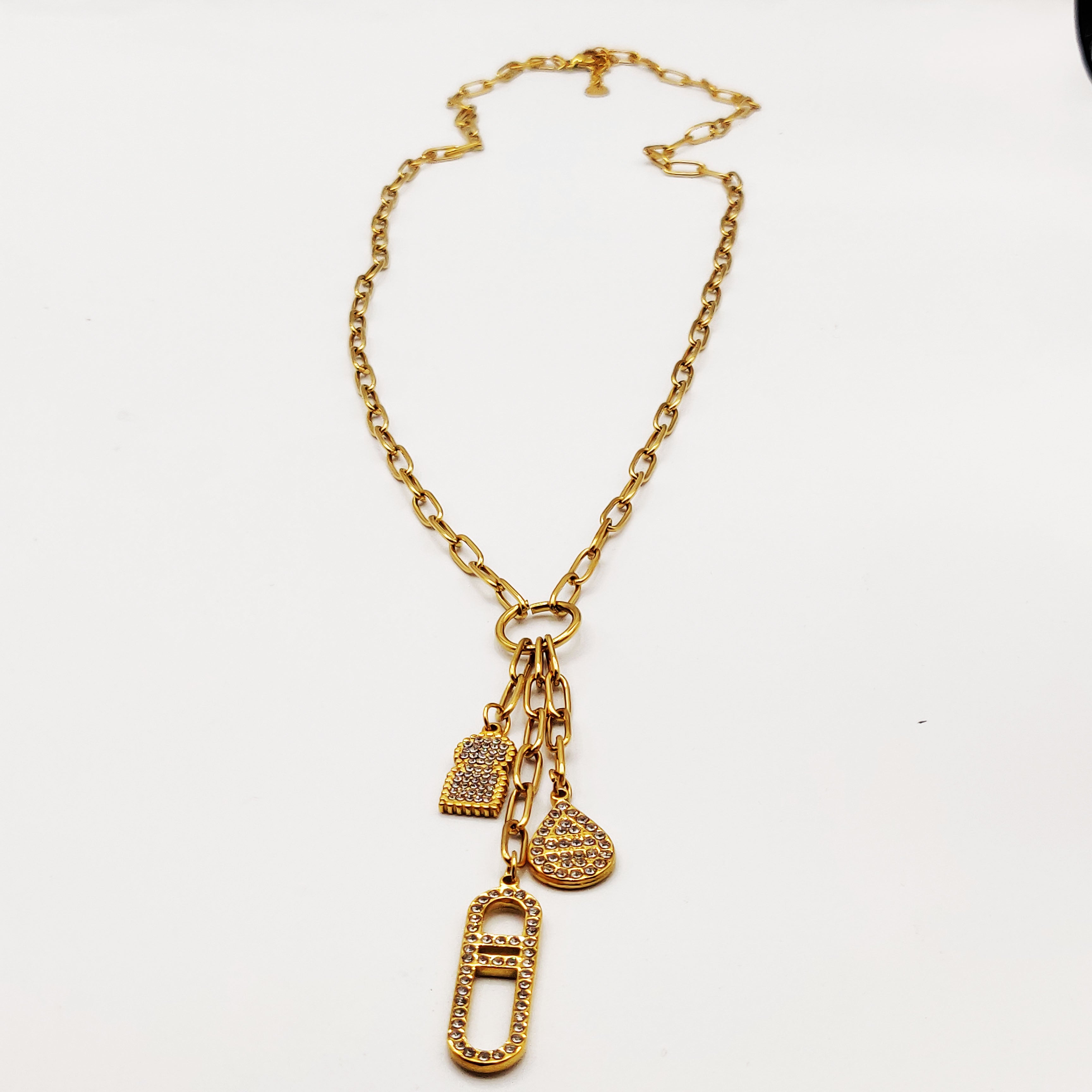 Collier Long Triple Pendentifs Bab El Mansour, Goutte et H Luxe Cristaux