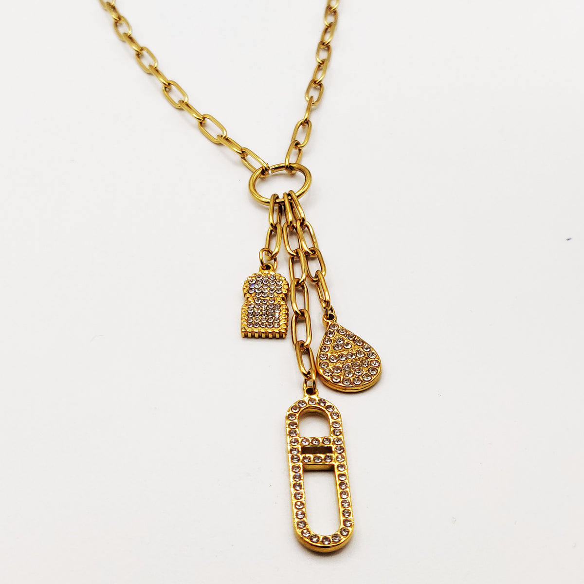 Collier Long Triple Pendentifs Bab El Mansour, Goutte et H Luxe Cristaux