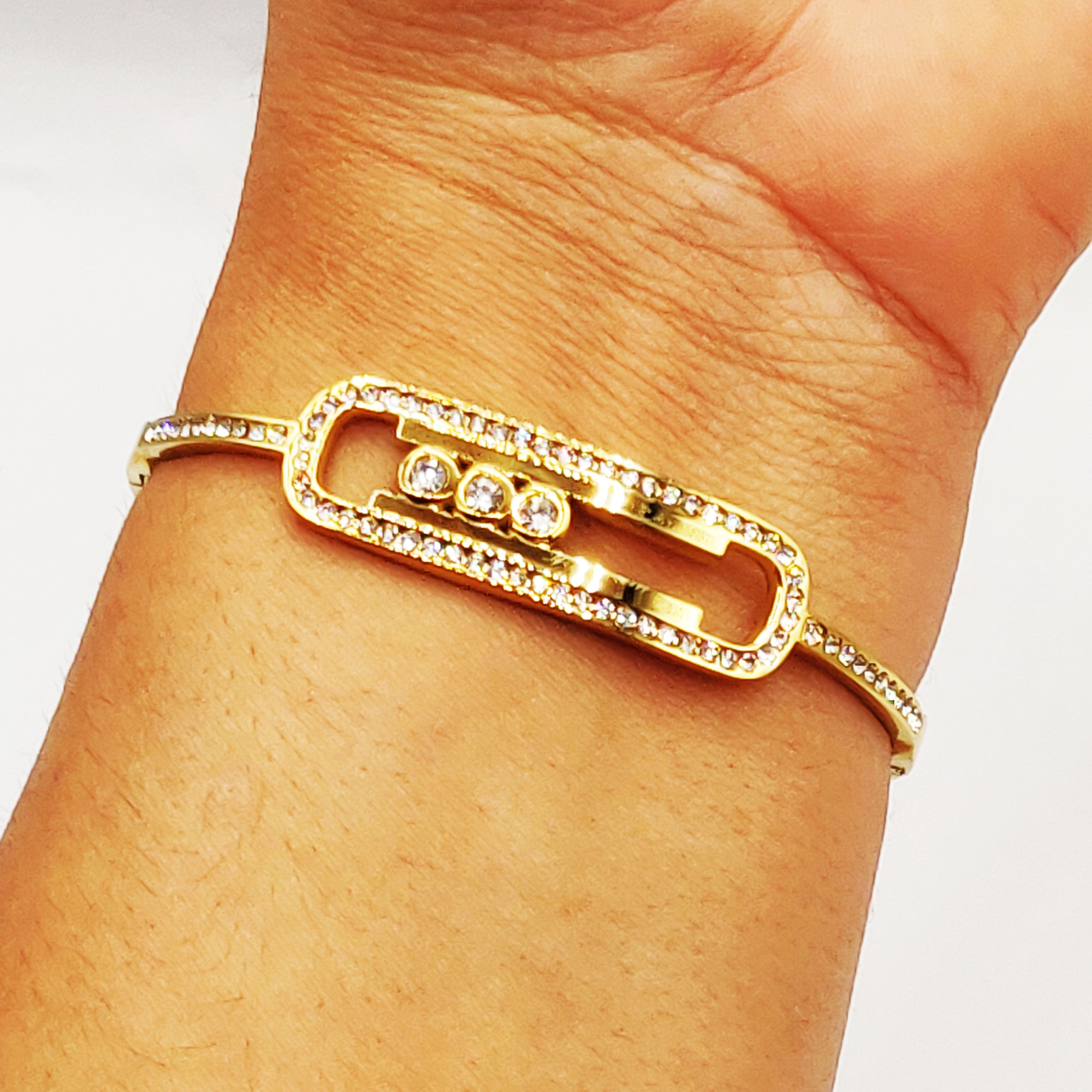 Bracelet Rigide Mexicain Double Barres Cristaux Luxe