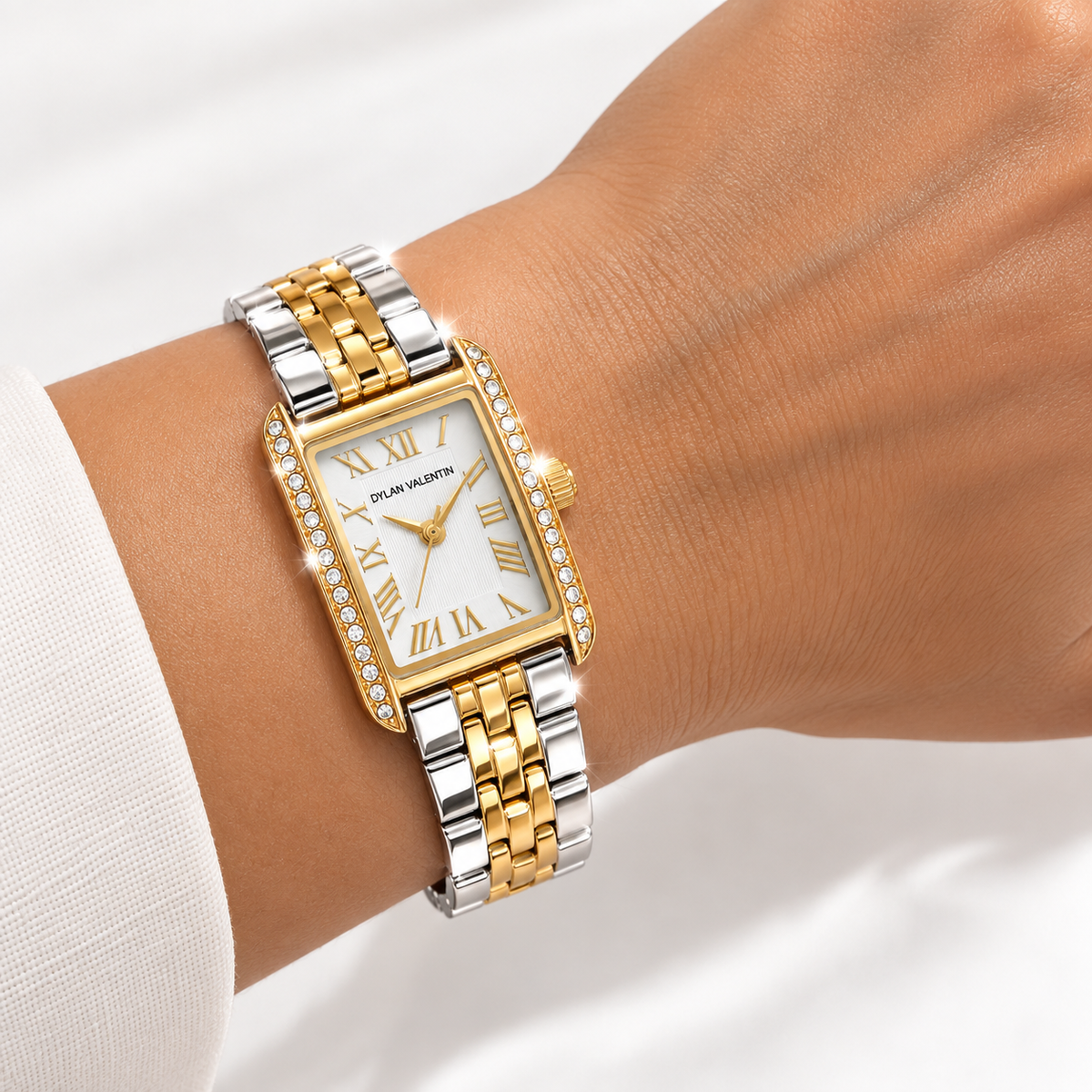 Montre Dylan Valentin DV100112 Fond Blanc Bracelet Argenté et Doré