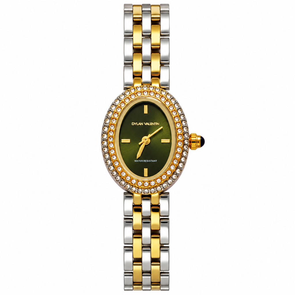 Montre Dylan Valentin DV115125 Fond Vert Olive Bracelet Argenté et Doré