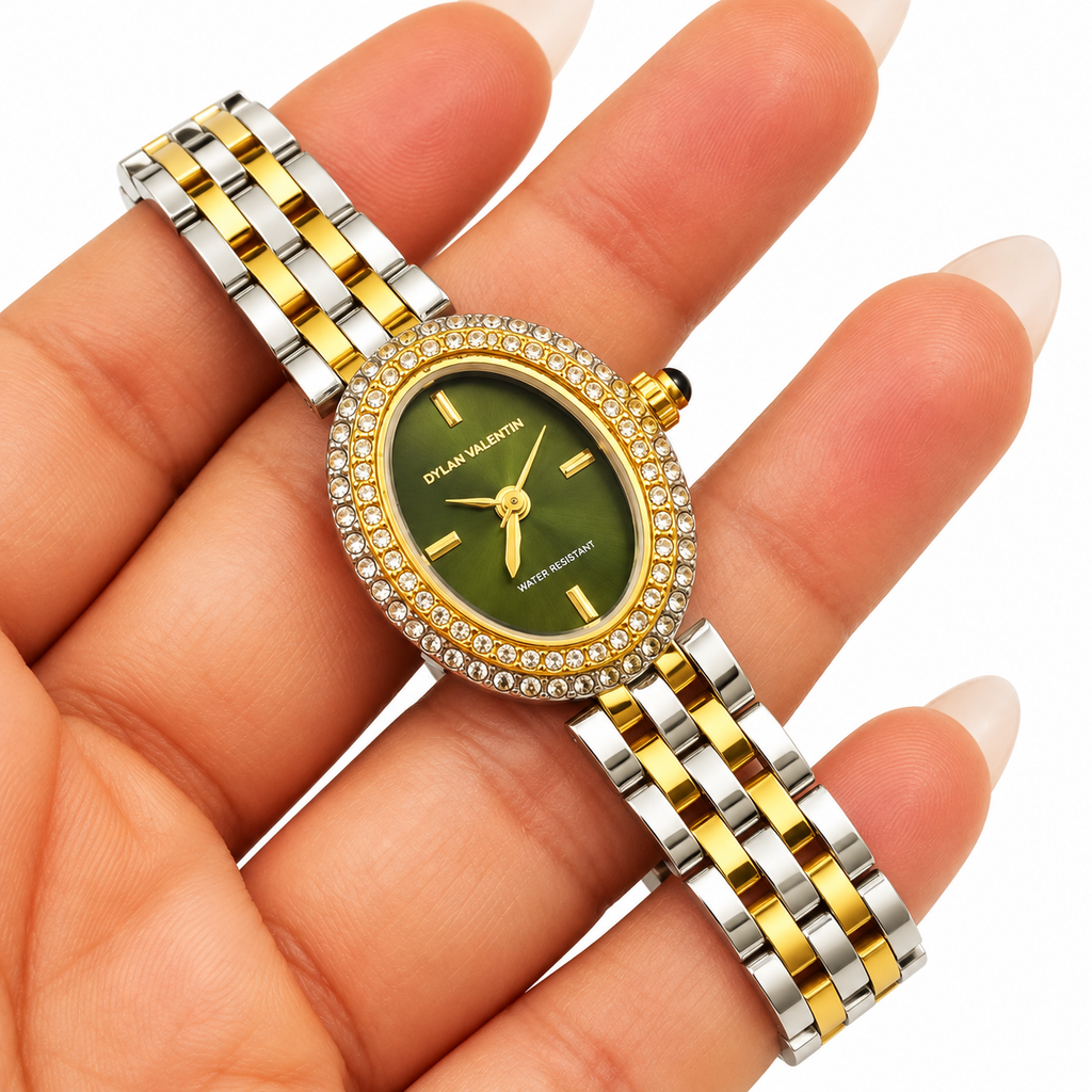 Montre Dylan Valentin DV115125 Fond Vert Olive Bracelet Argenté et Doré