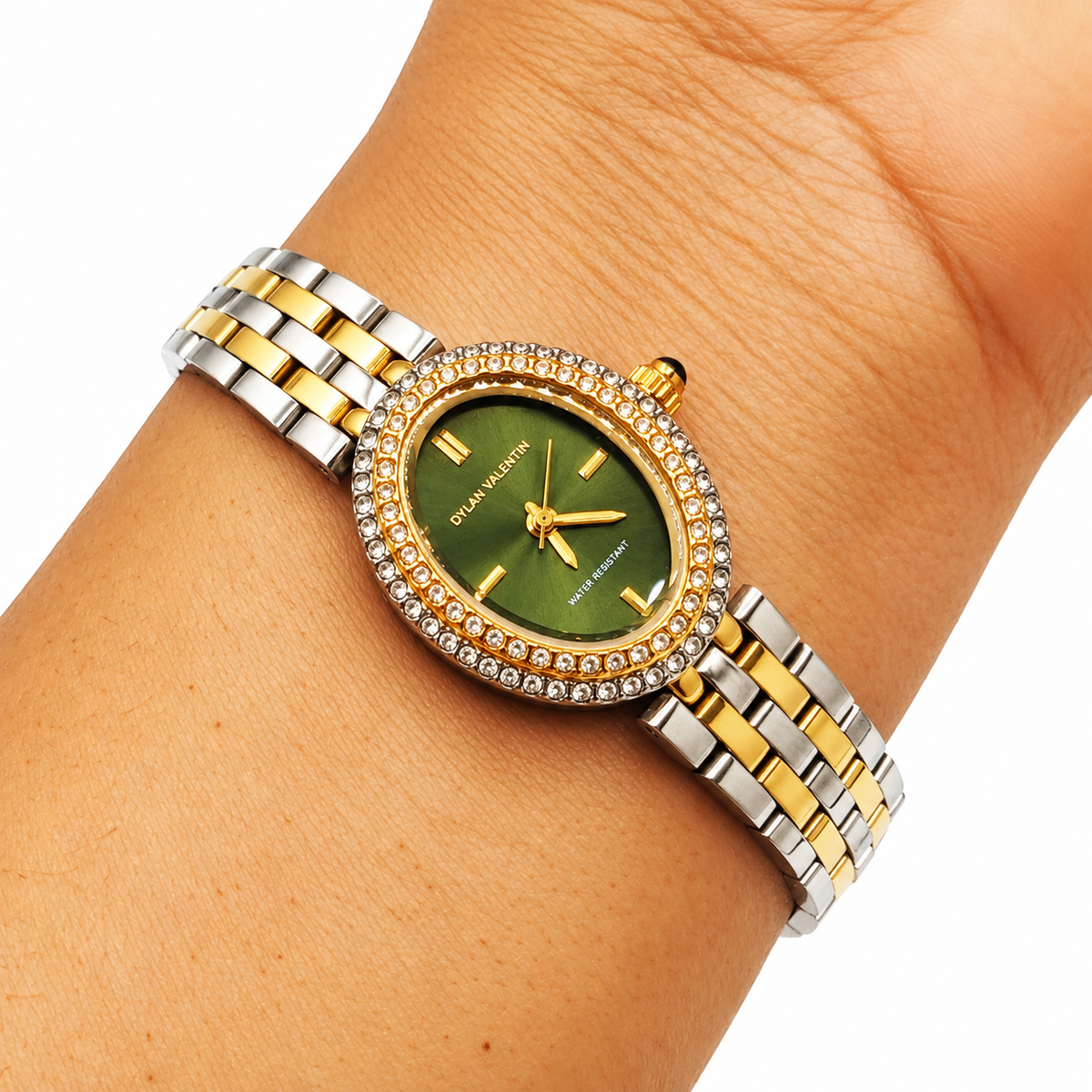 Montre Dylan Valentin DV115125 Fond Vert Olive Bracelet Argenté et Doré