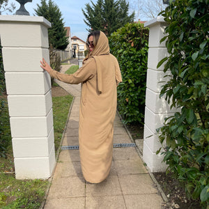 Abaya Hijab Intégré Beige