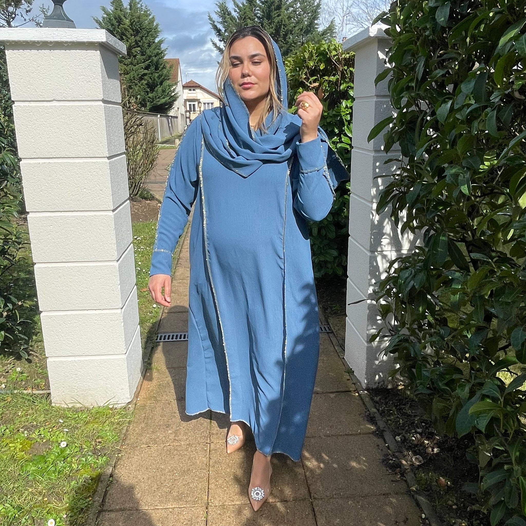 Abaya Hijab Intégré Bleu Jean