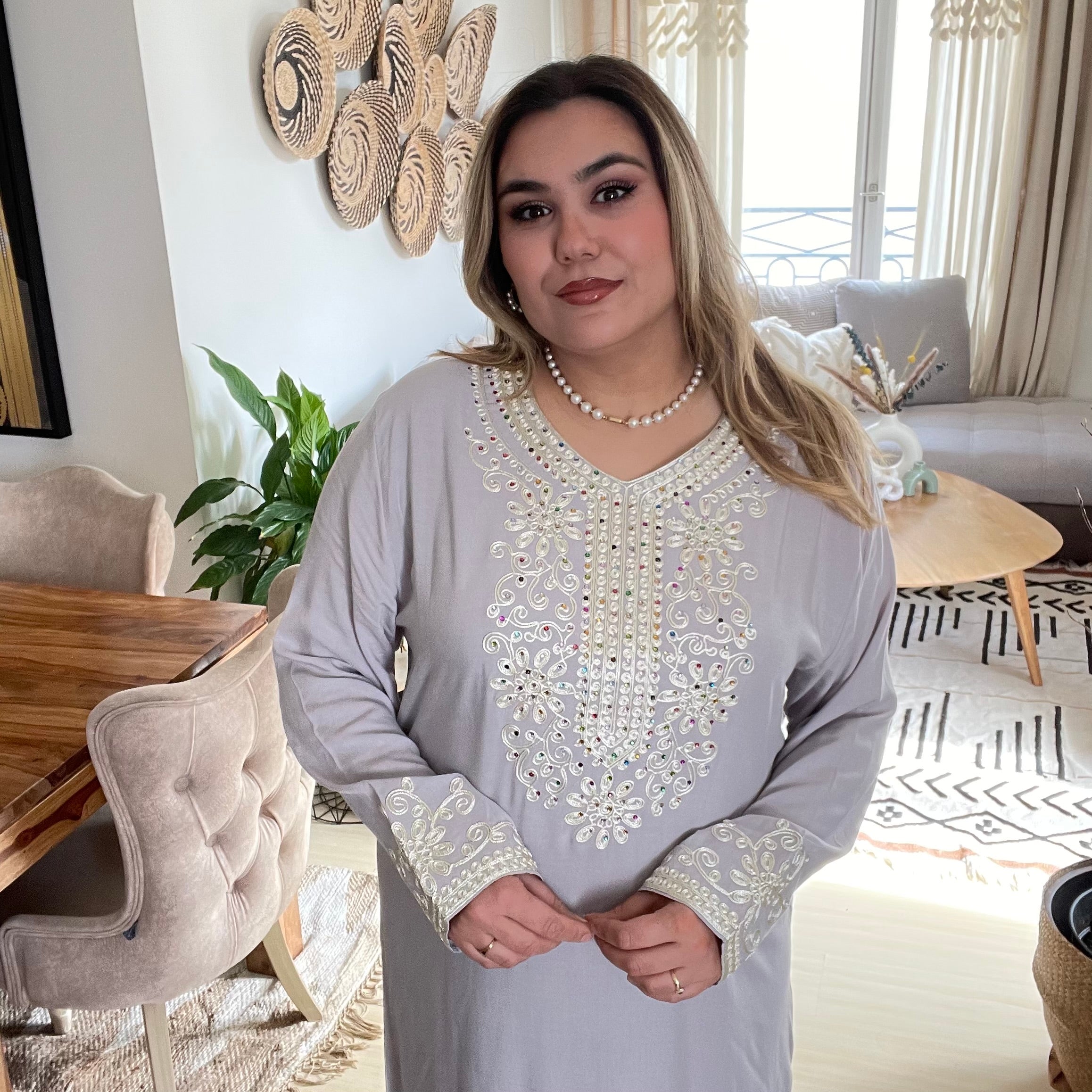 Gandoura Marocaine Gris Clair