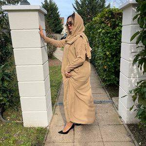 Abaya Hijab Intégré Beige