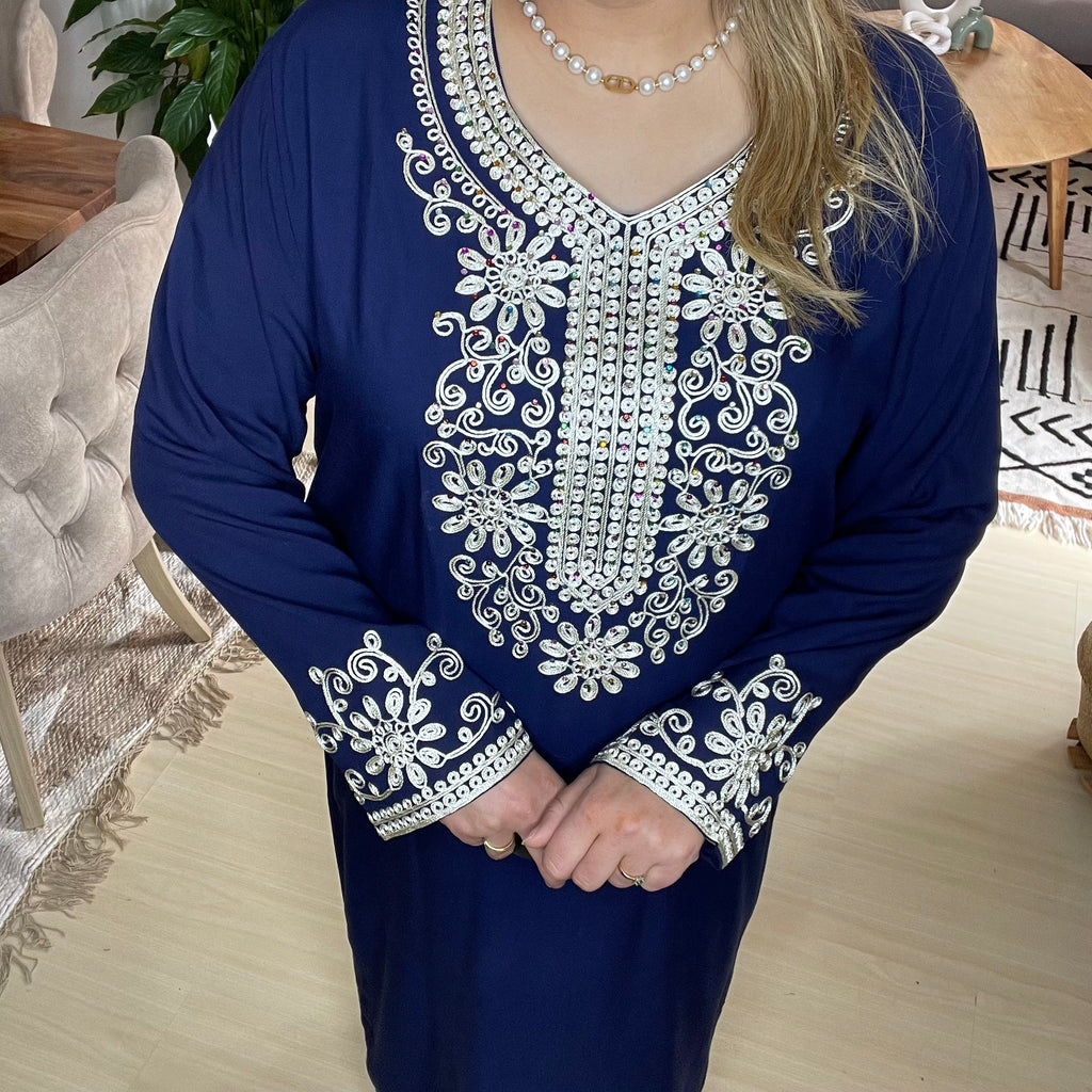 Gandoura Marocaine Bleu Marine