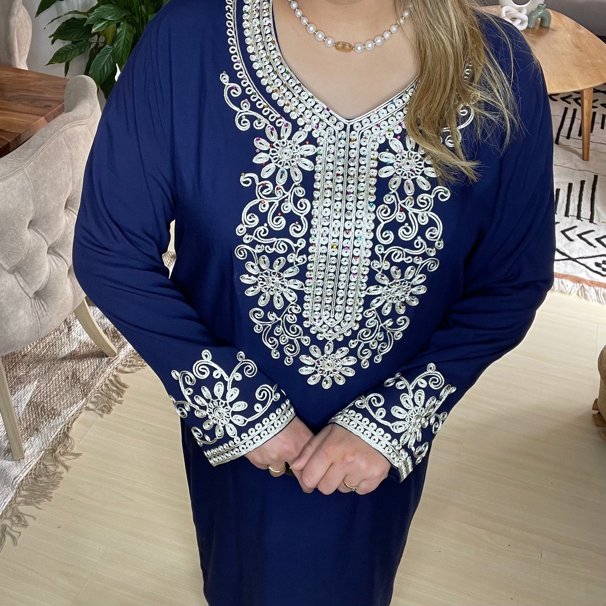 Gandoura Marocaine Bleu Marine