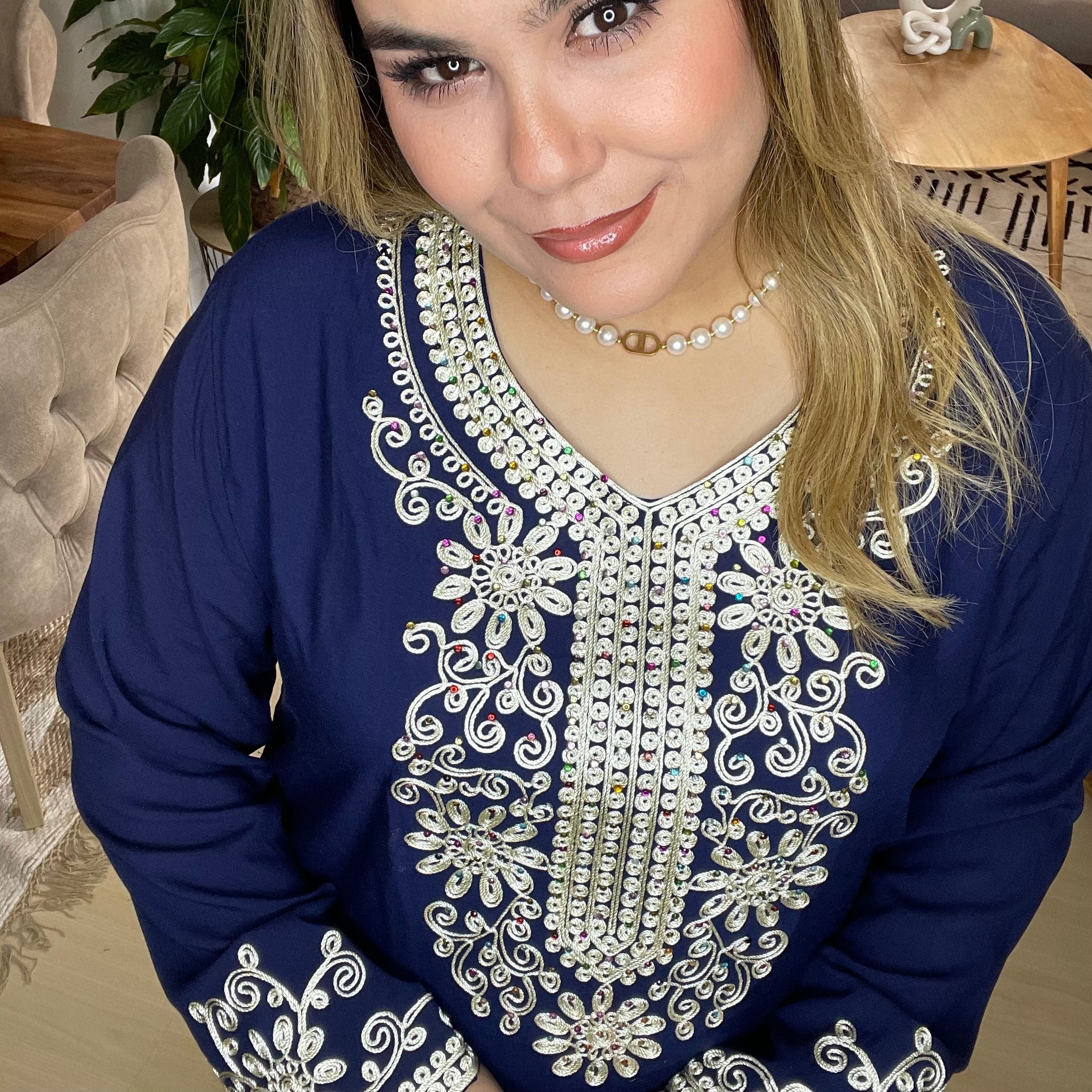 Gandoura Marocaine Bleu Marine