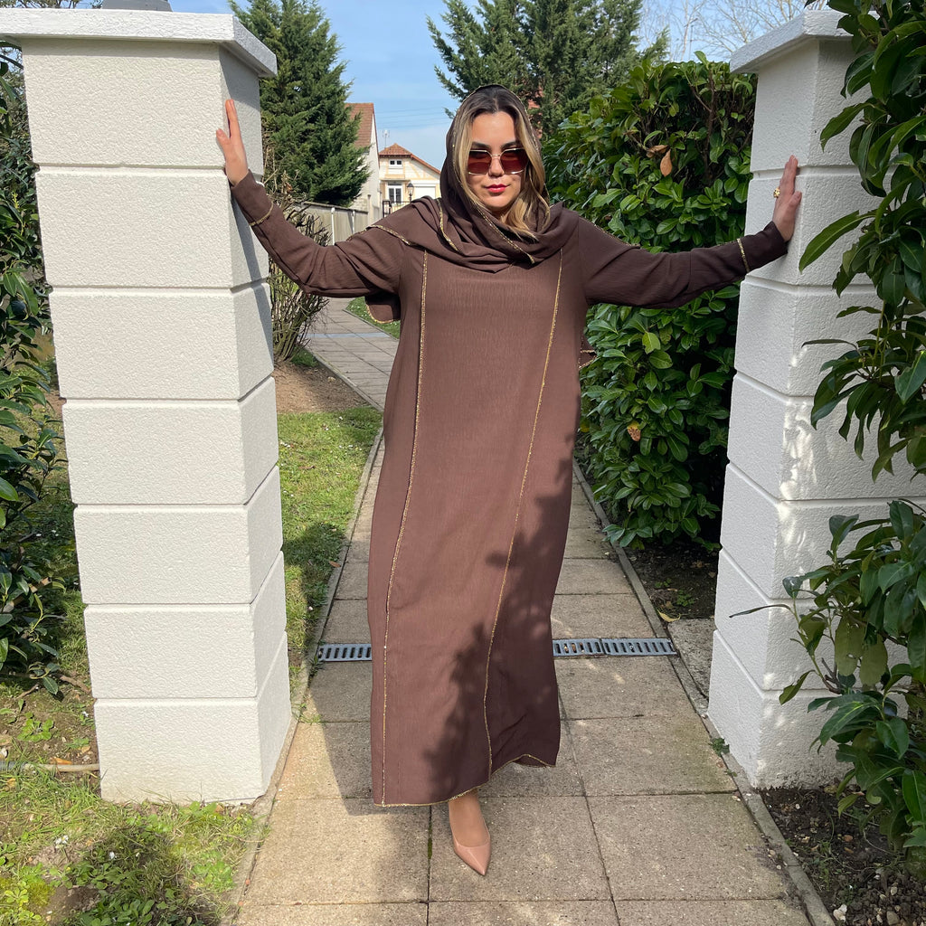 Abaya Hijab Intégré Marron