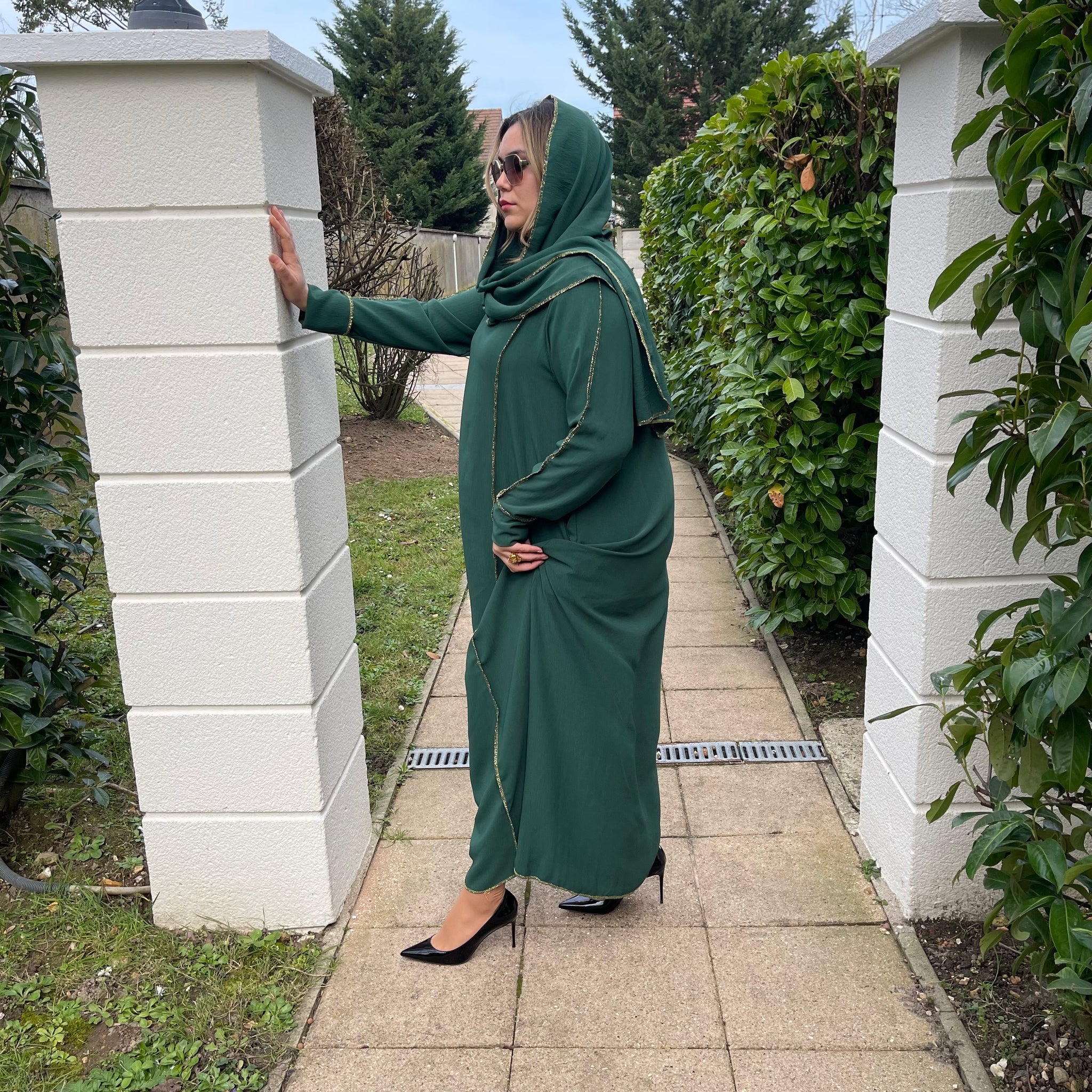 Abaya Hijab Intégré Vert