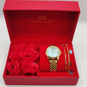 Coffret Cadeau Montre Giorgio & Dario EU6499 Fond Bleu Clair avec Bracelet Double Cadenas Bleus