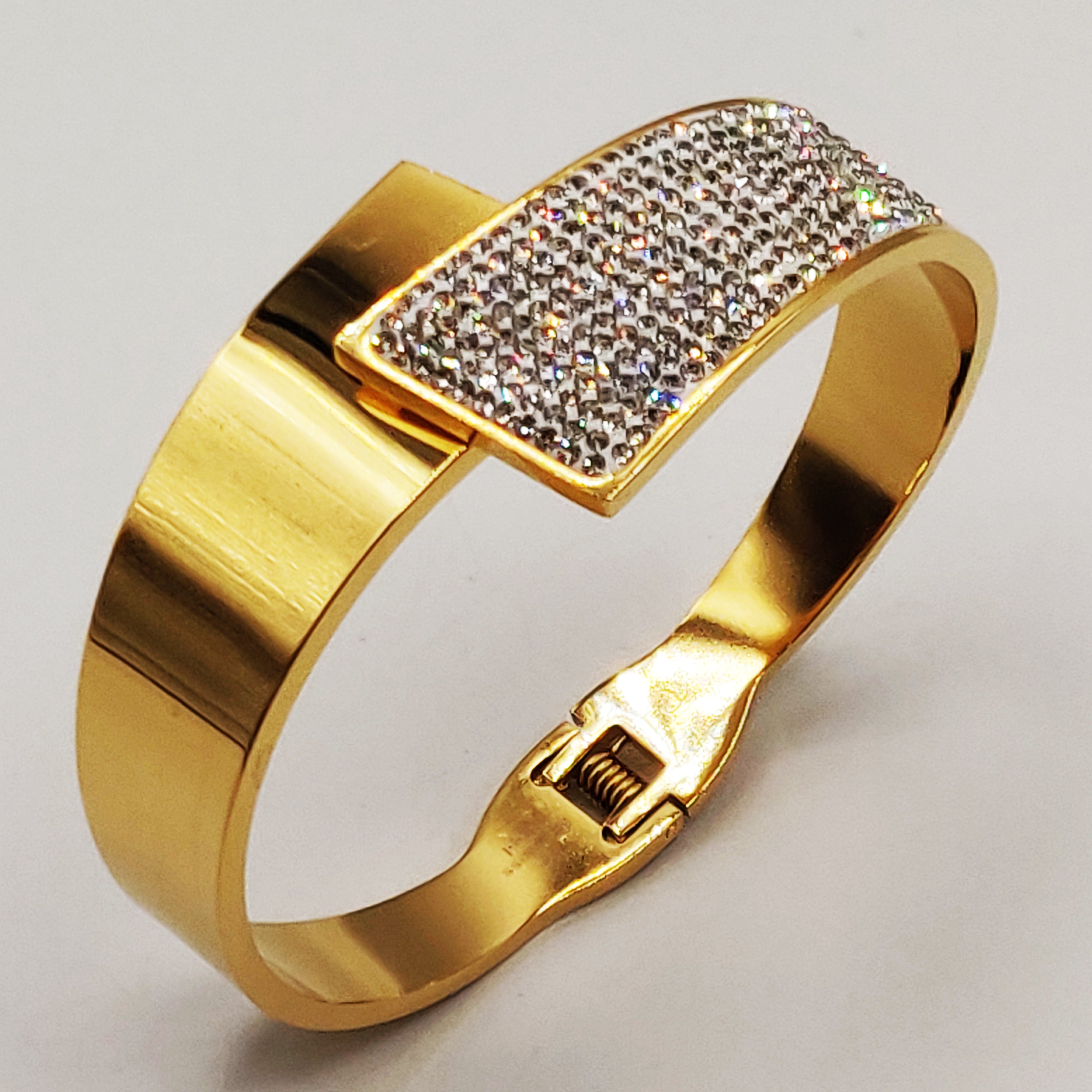 Bracelet Rigide Double Bande Cristaux Luxe