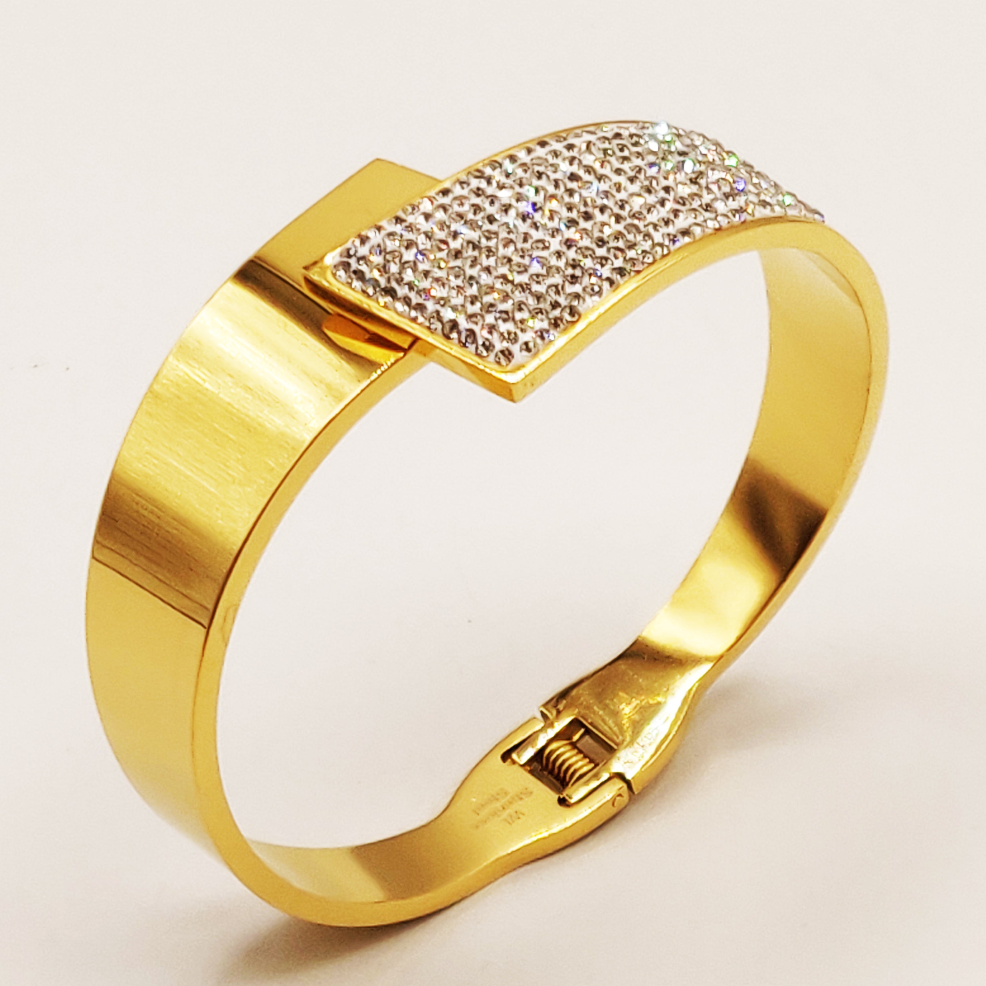 Bracelet Rigide Double Bande Cristaux Luxe