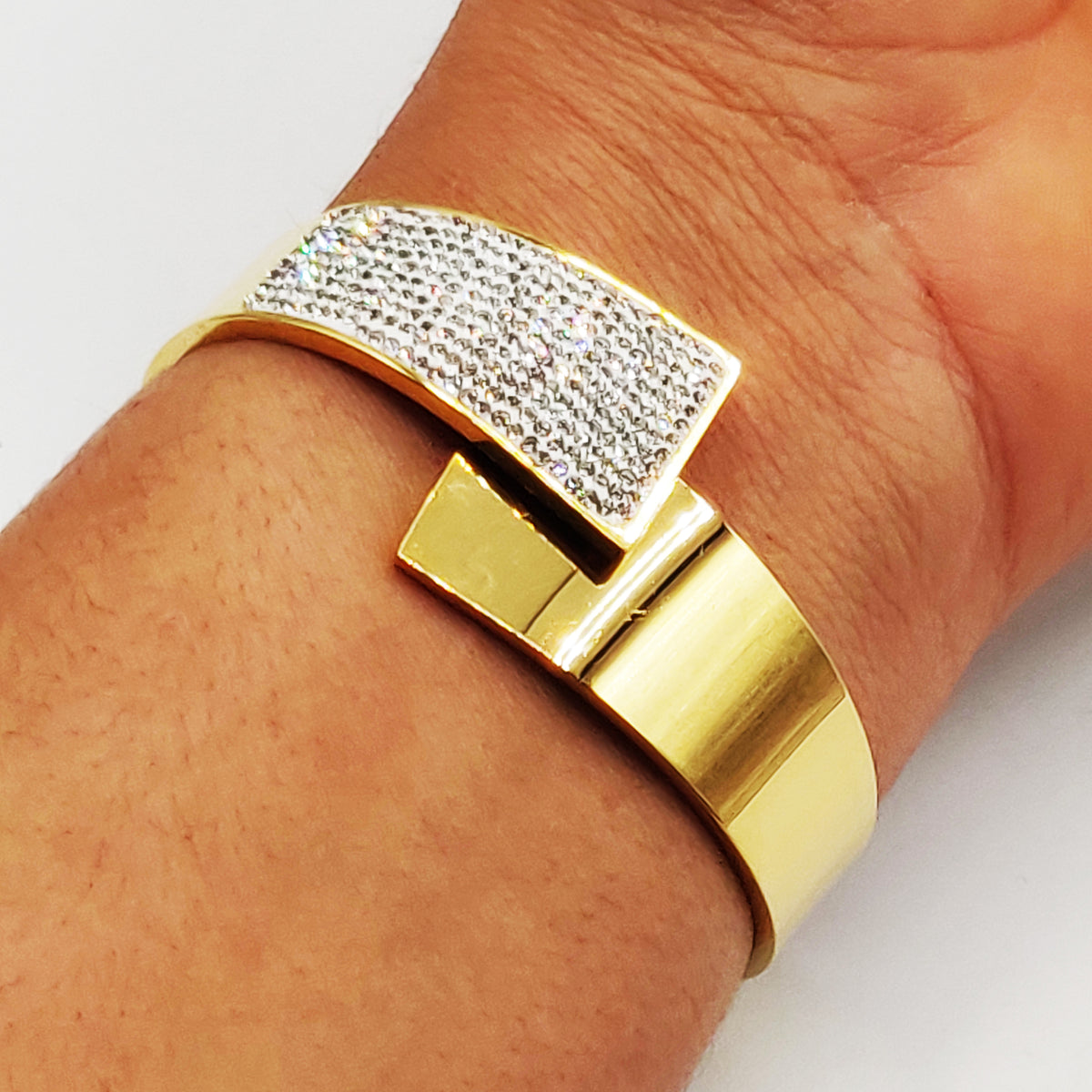 Bracelet Rigide Double Bande Cristaux Luxe
