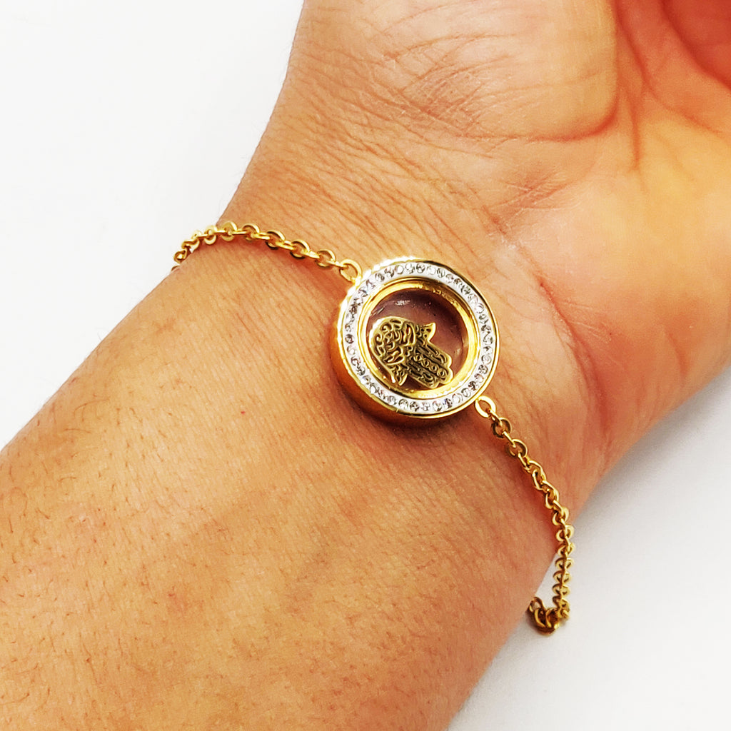Bracelet Pendentif Cercles Cristaux Contenant Main de Fatma Luxe