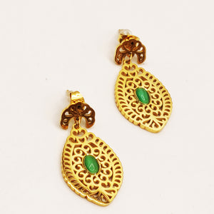 Boucles d'oreilles Motif Oriental Pierres Vertes Luxe