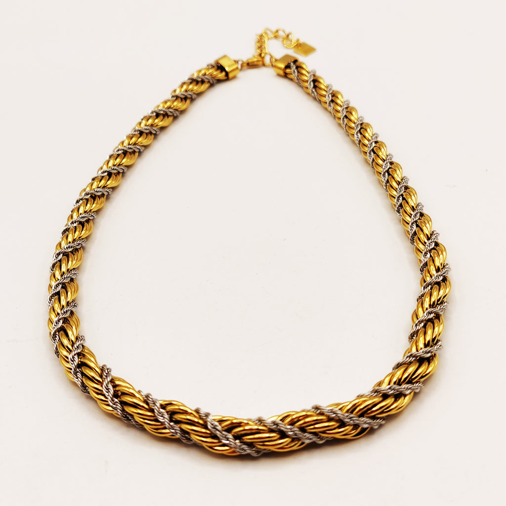 Collier Double Torsades Dorées et Argentées Multi Lignes Luxe