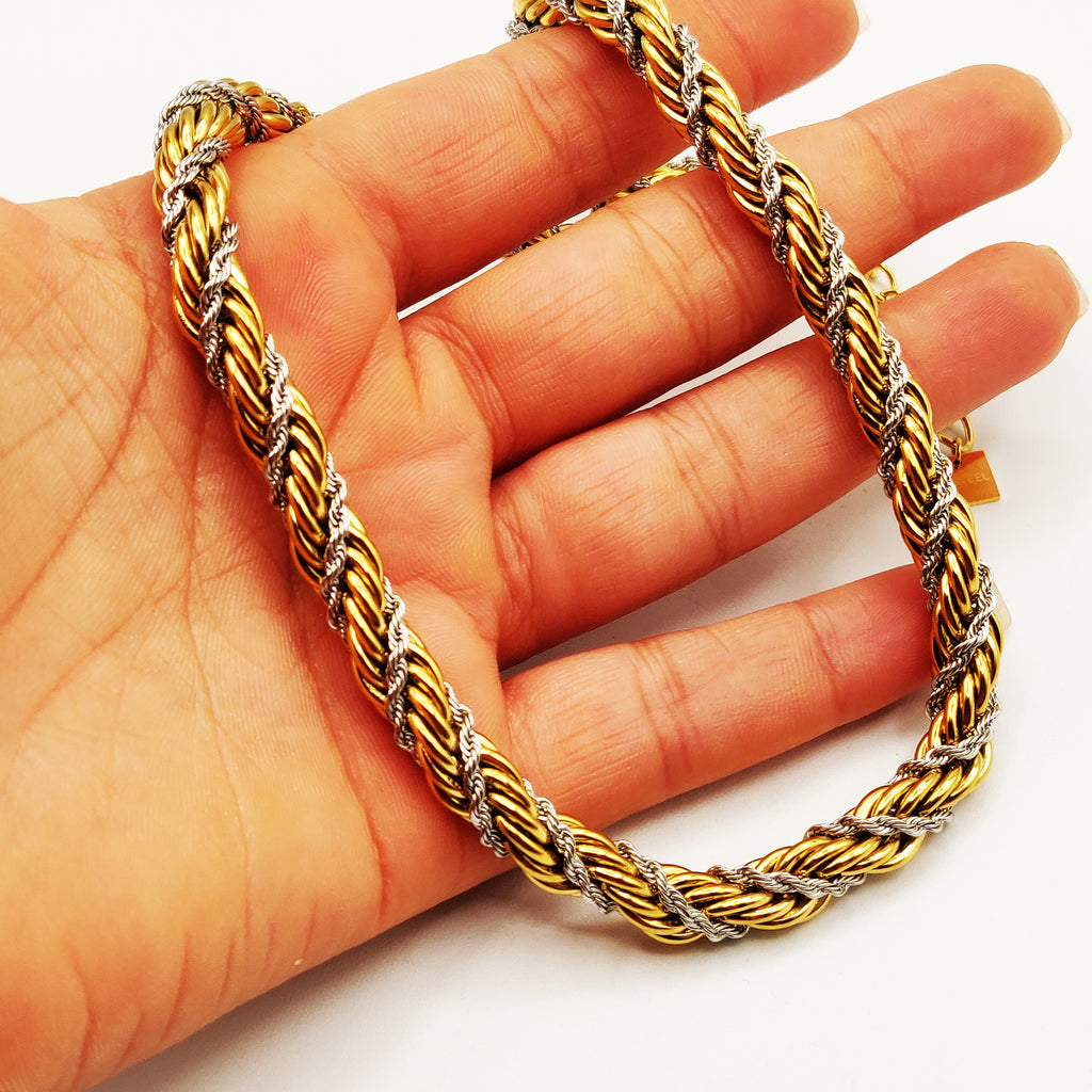 Collier Double Torsades Dorées et Argentées Multi Lignes Luxe