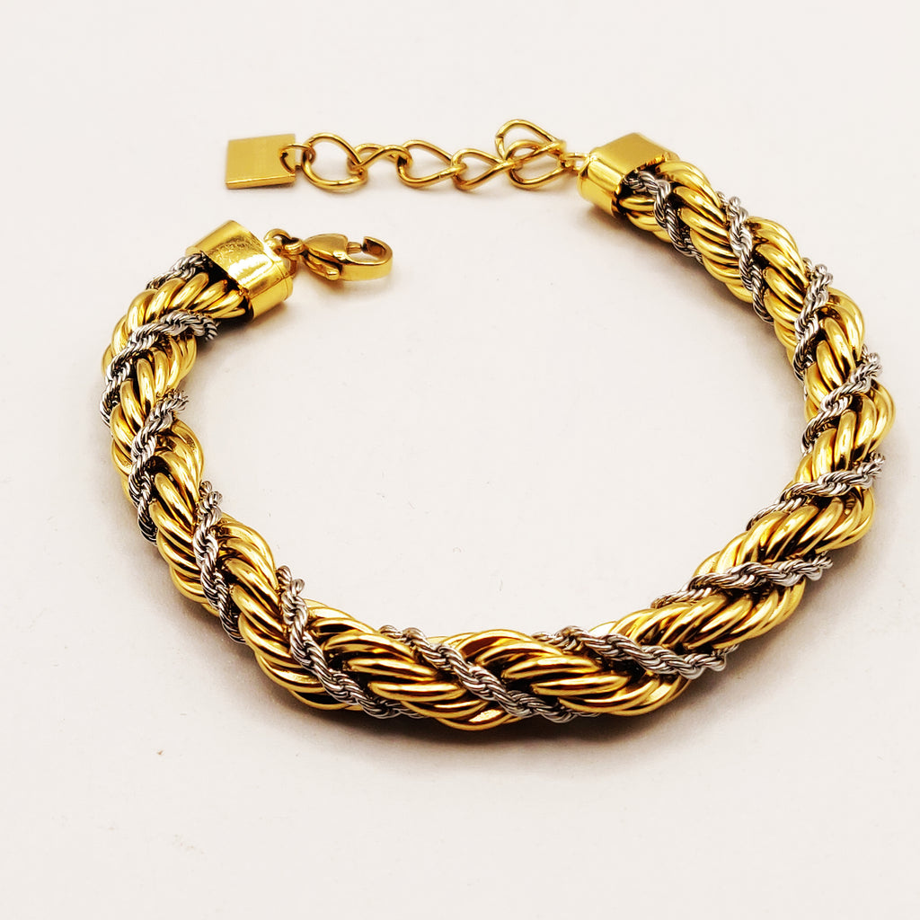 Bracelet Double Torsades Dorées et Argentées Multi Lignes Luxe