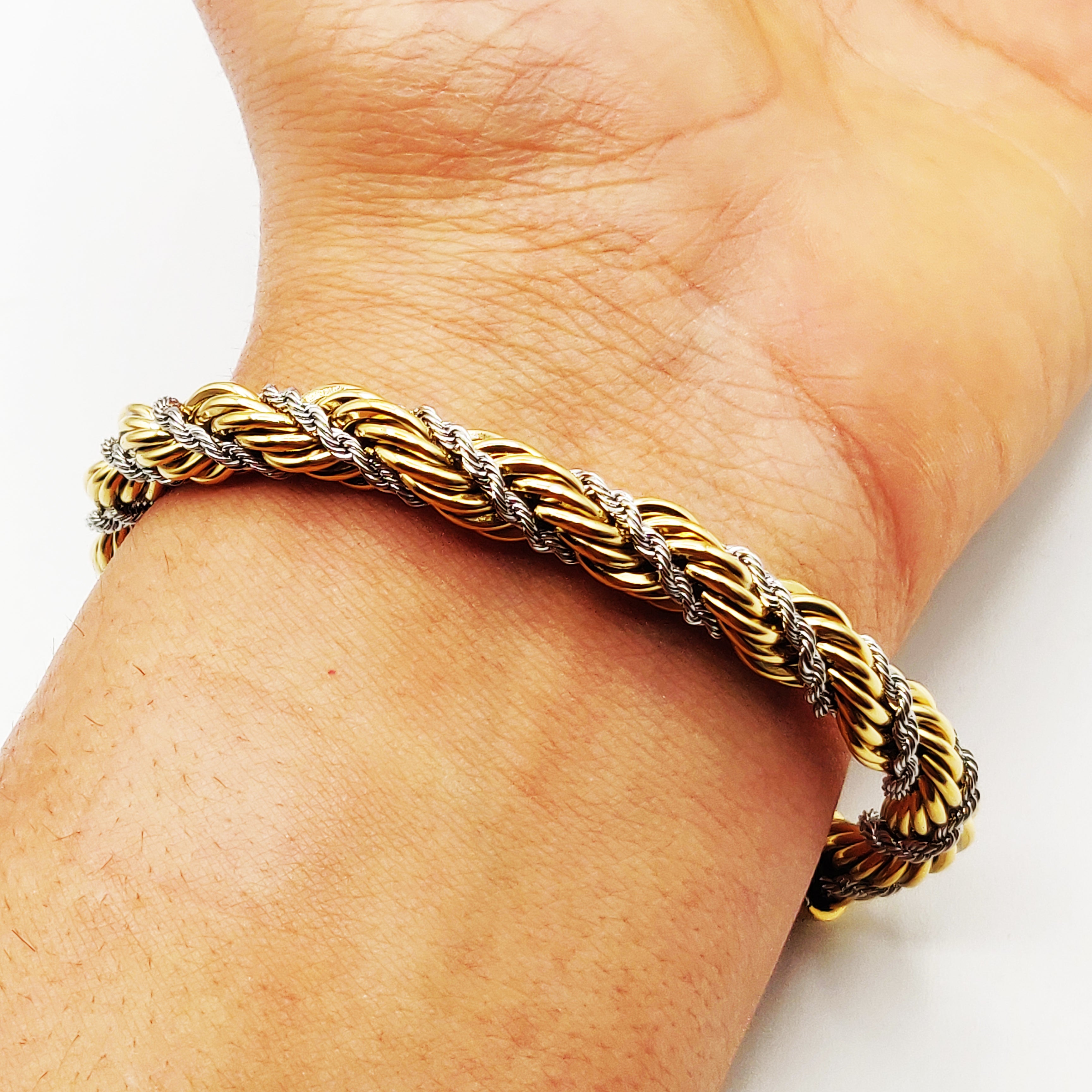 Bracelet Double Torsades Dorées et Argentées Multi Lignes Luxe