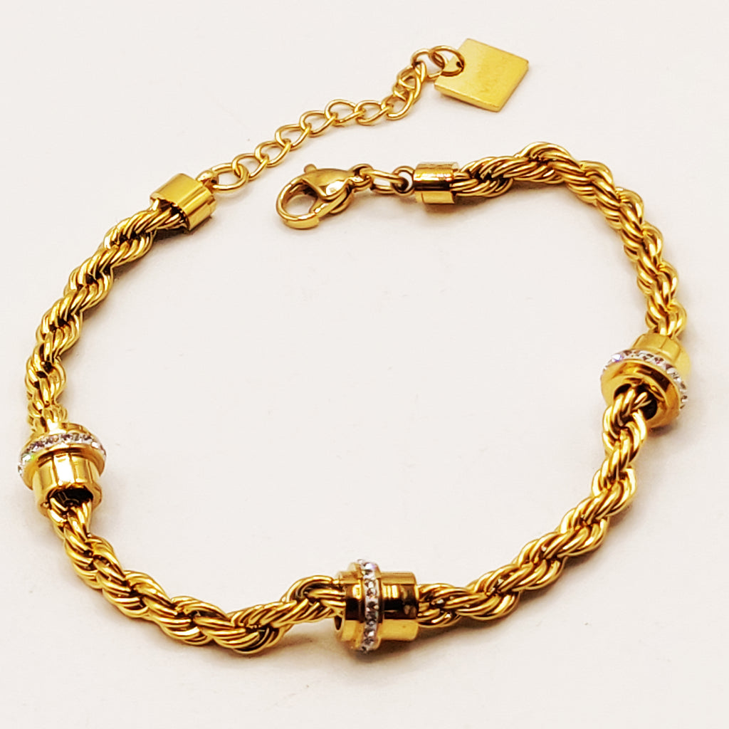 Bracelet Torsade Multi Lignes Motifs Cristaux Luxe
