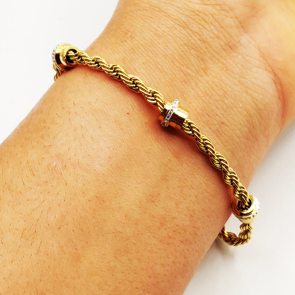 Bracelet Torsade Multi Lignes Motifs Cristaux Luxe