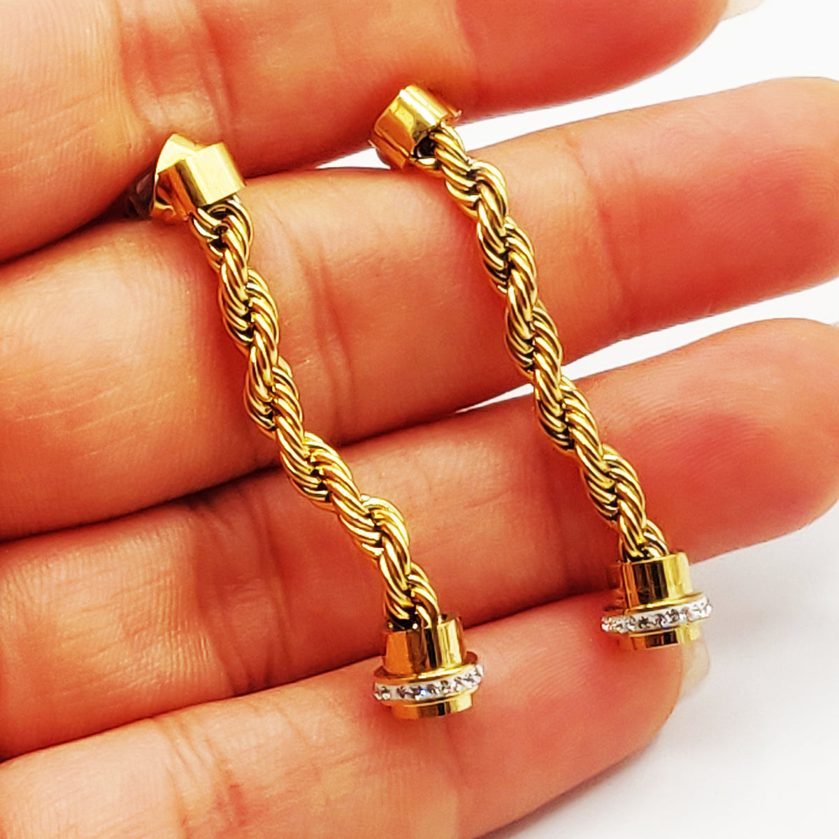 Boucles d'oreilles Torsade Multi Lignes Motifs Cristaux Luxe