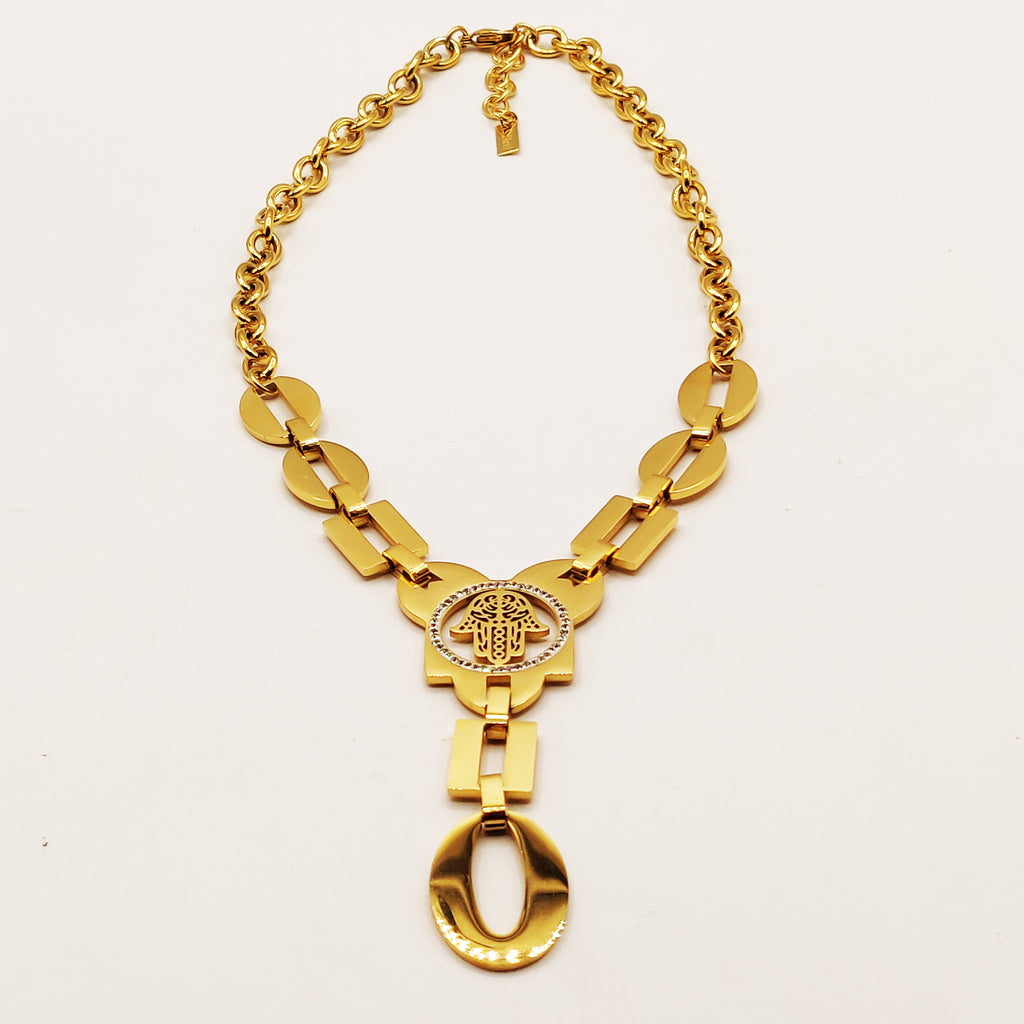 Collier Grande Chaîne Pendentif Main de Fatma Luxe