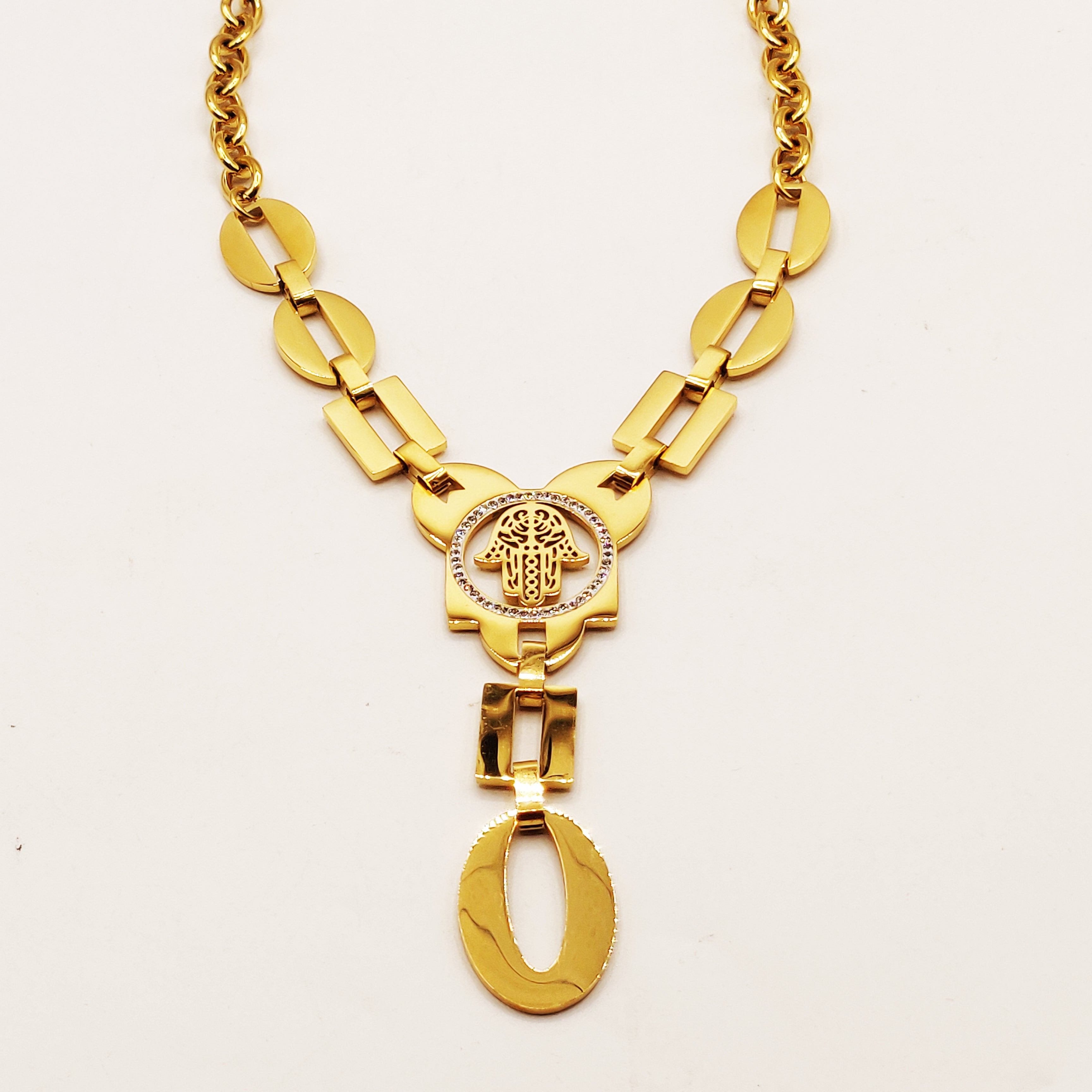 Collier Grande Chaîne Pendentif Main de Fatma Luxe