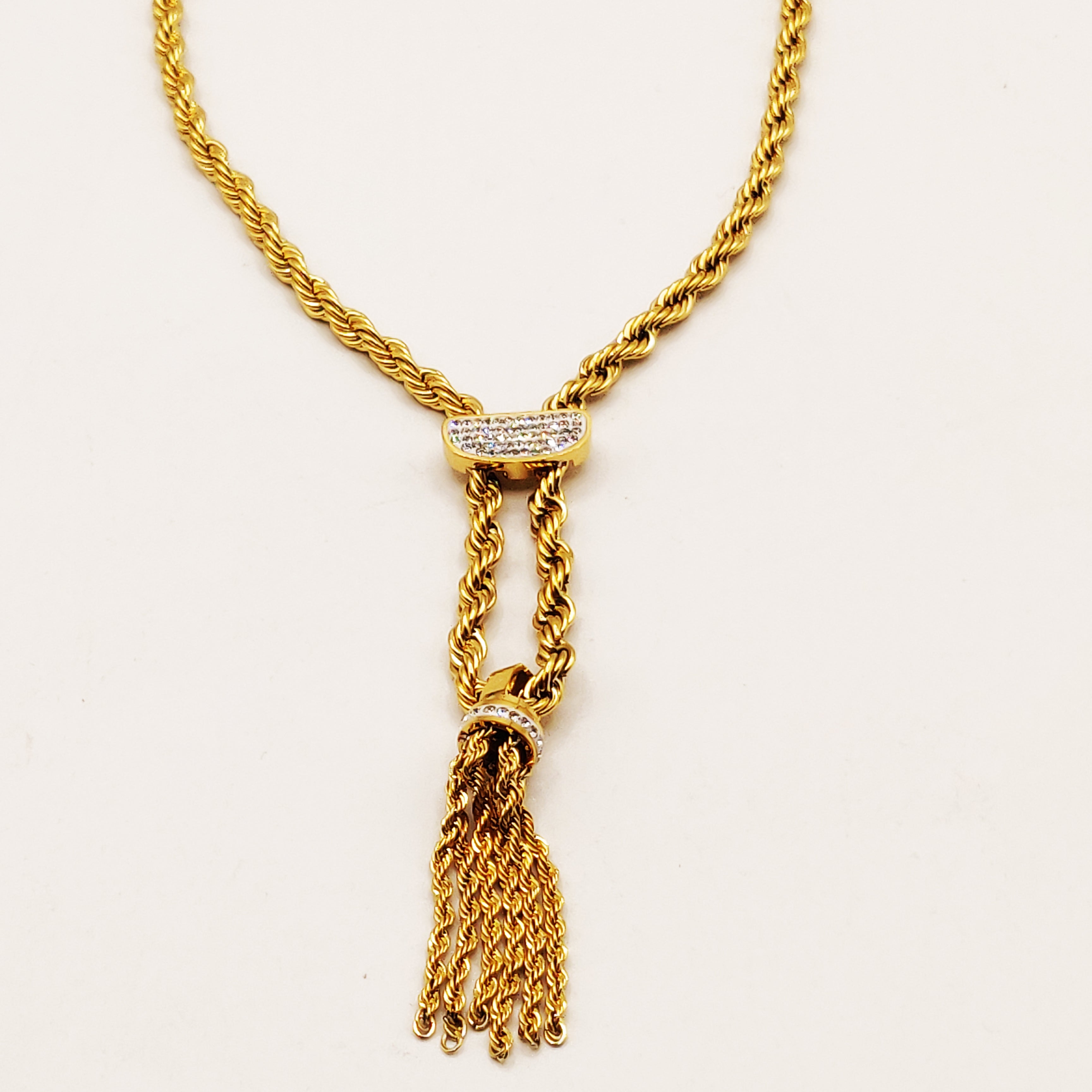 Collier Torsade Multi Lignes Pendentif Demi Cercles Cristaux Descendant Luxe