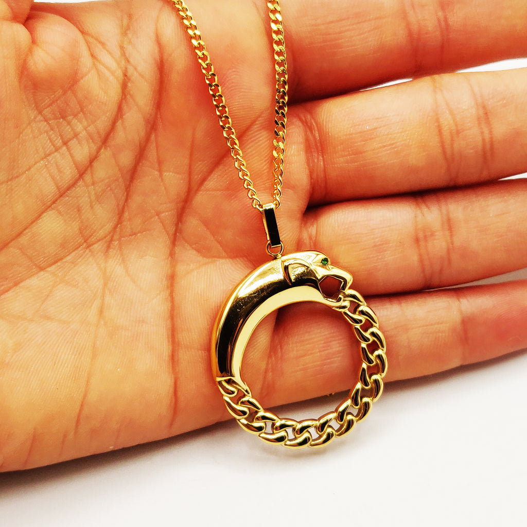 Collier Tresse Jaguar Yeux Verts Luxe