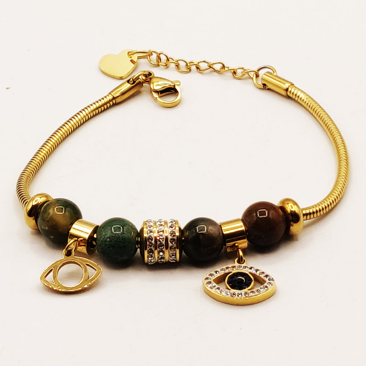 Bracelet Charme Oeil Pierres Verdâtres / Marrons