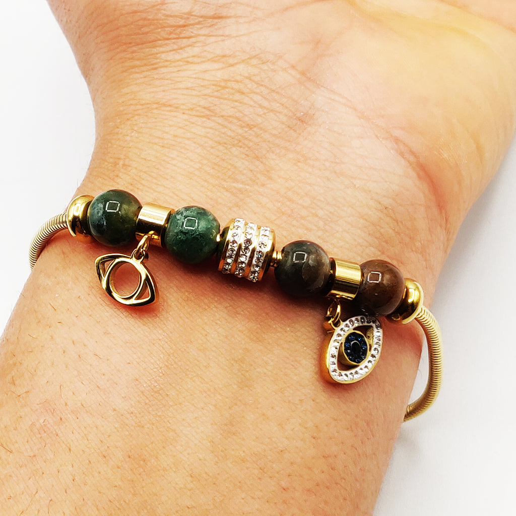 Bracelet Charme Oeil Pierres Verdâtres / Marrons