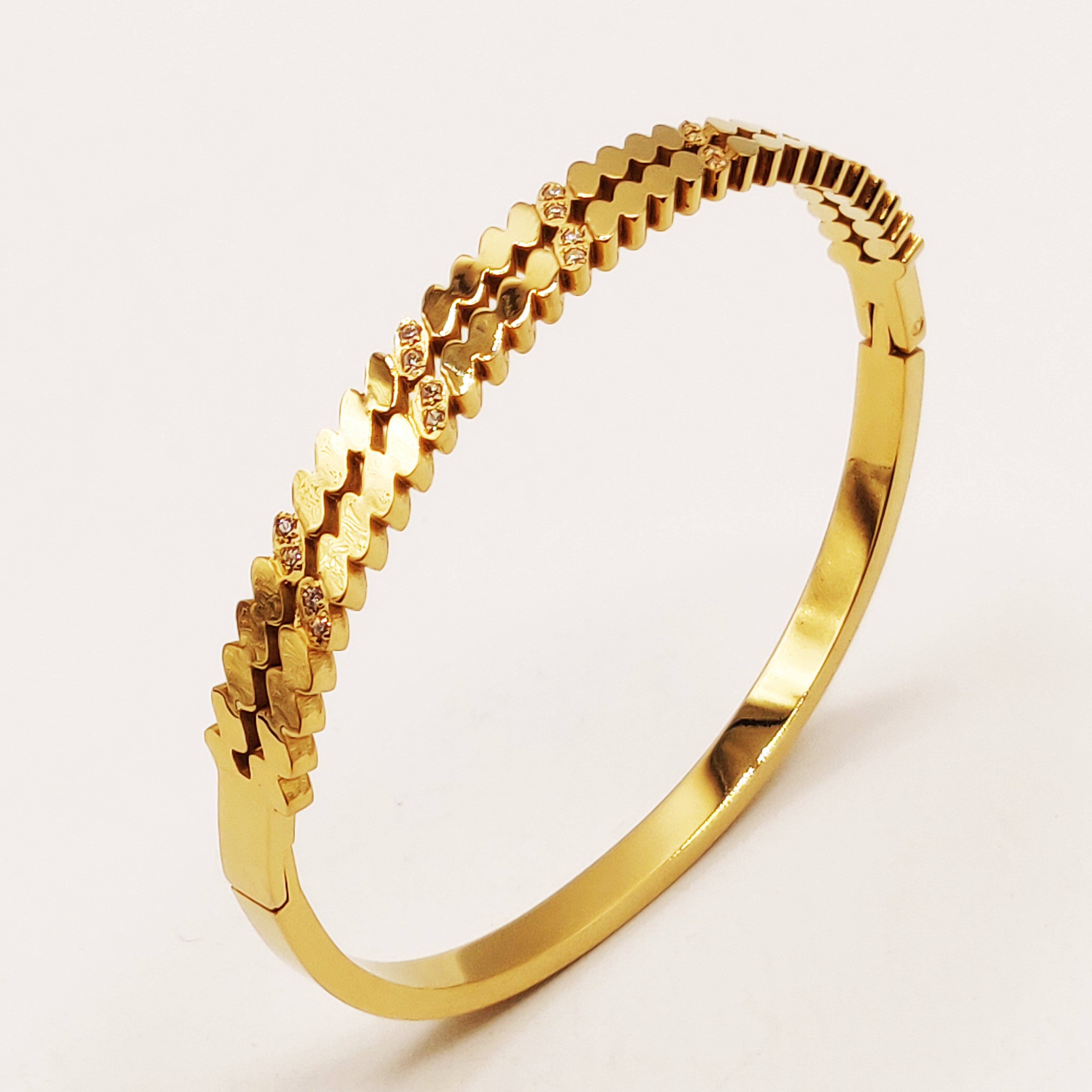 Bracelet Rigide Double Lignes Zig Zag Cristaux Luxe