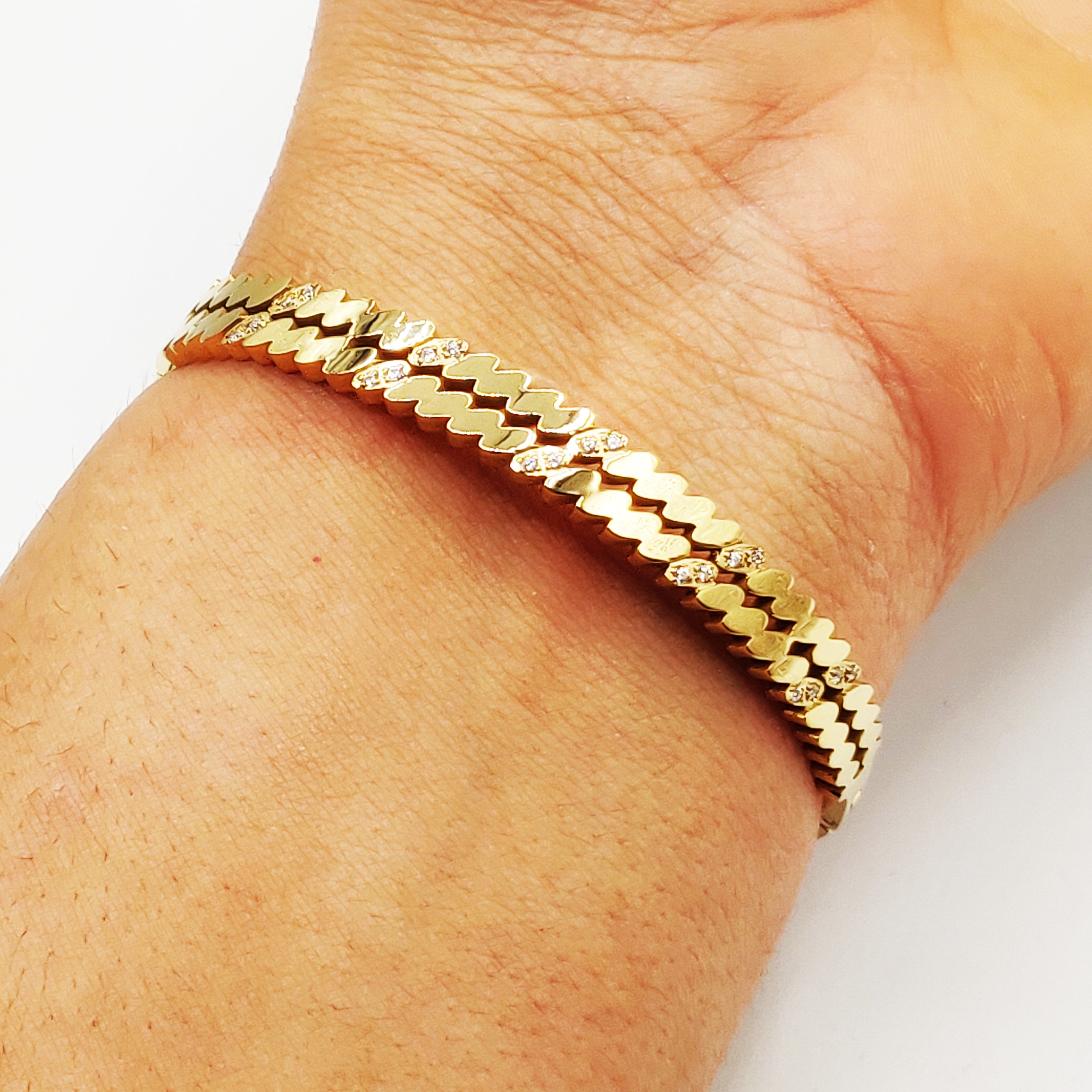 Bracelet Rigide Double Lignes Zig Zag Cristaux Luxe