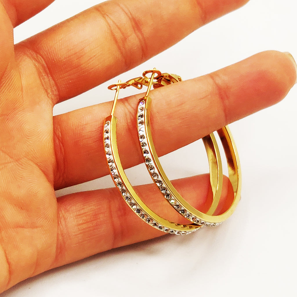Boucles d'oreilles Grandes Créoles Cristaux