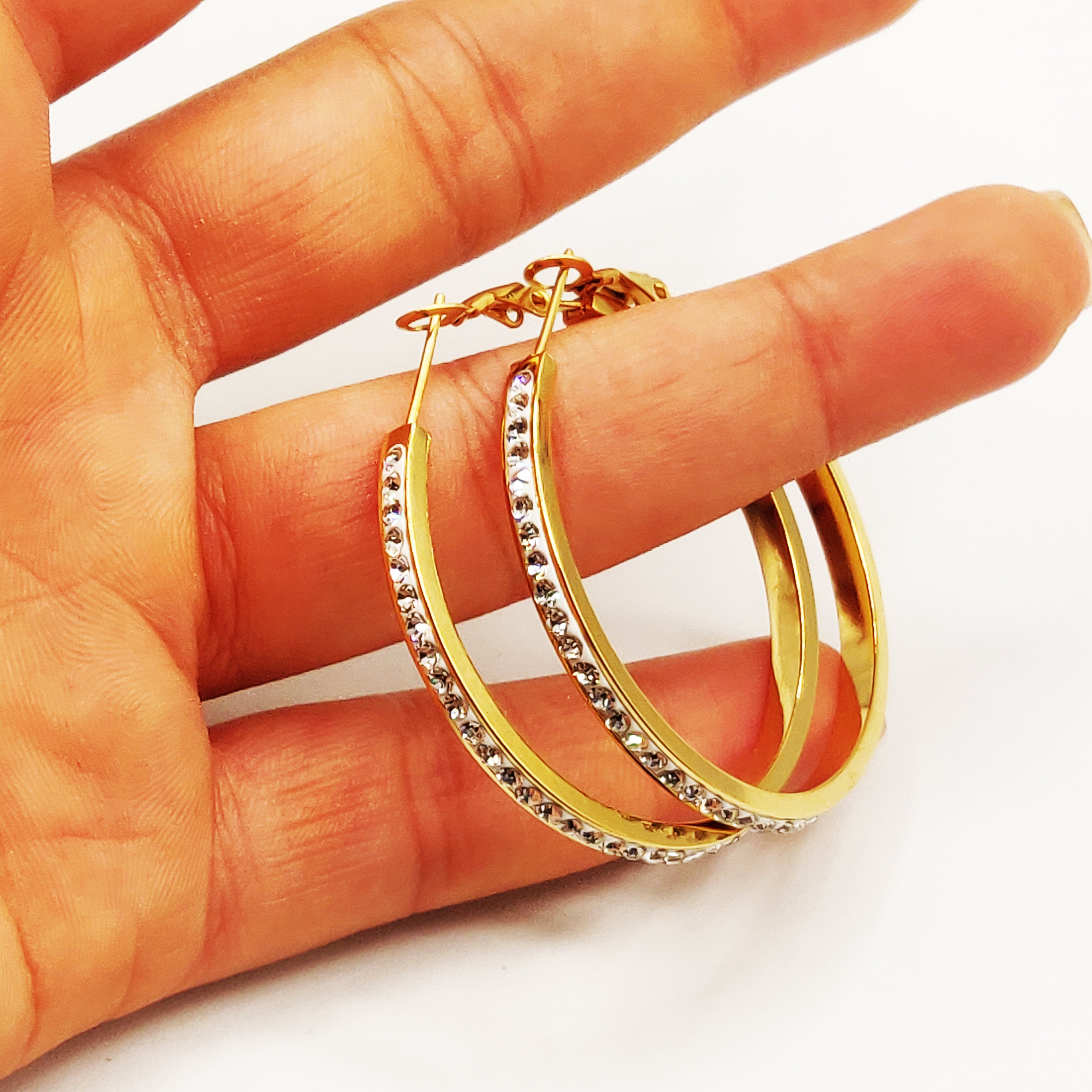 Boucles d'oreilles Grandes Créoles Cristaux