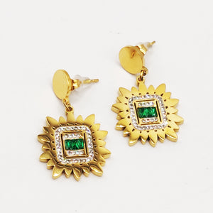 Boucles d'oreilles Soleil Cristal Vert Pendentifs Chaînes Luxe