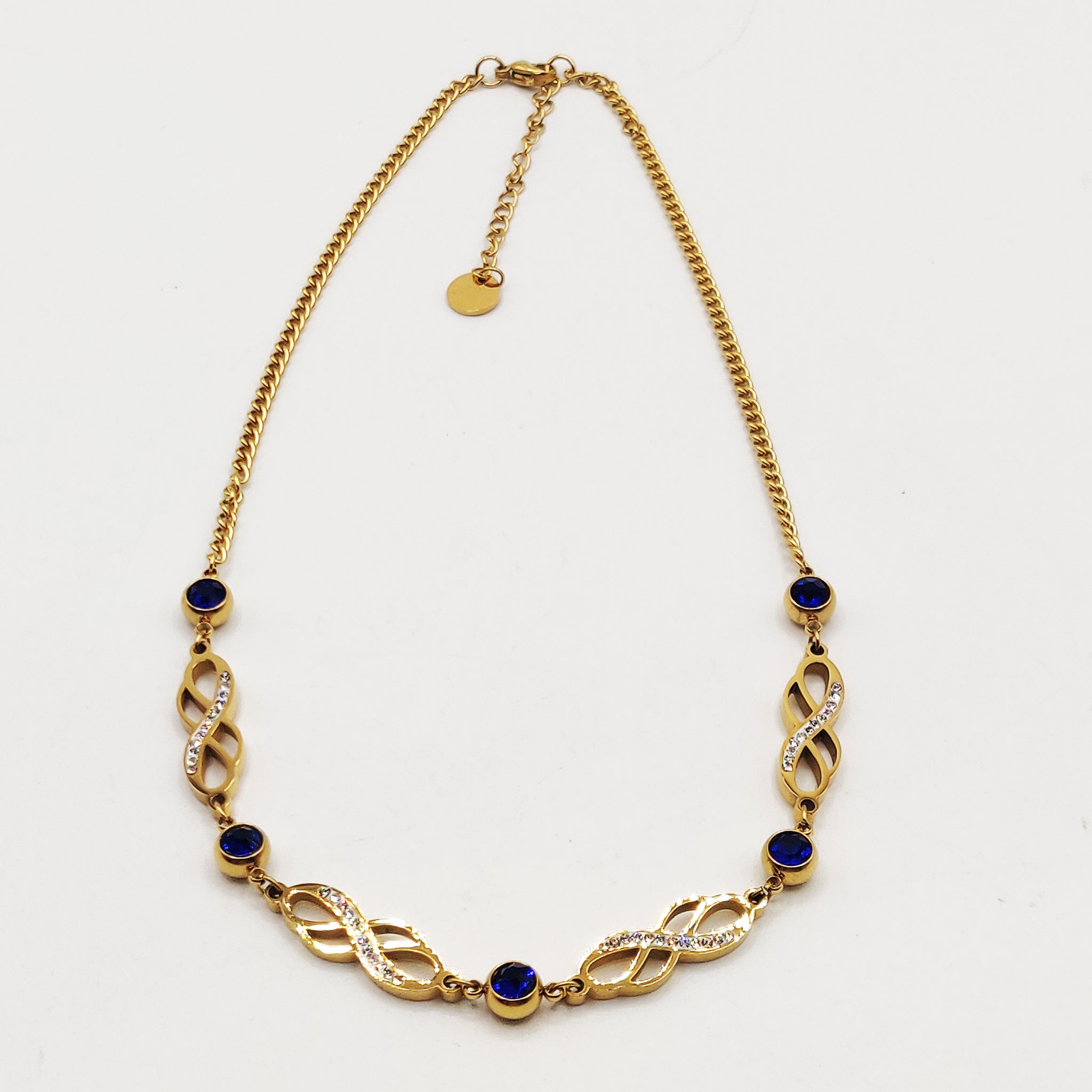 Collier Tresse Multi Infinity et Cristaux Bleus