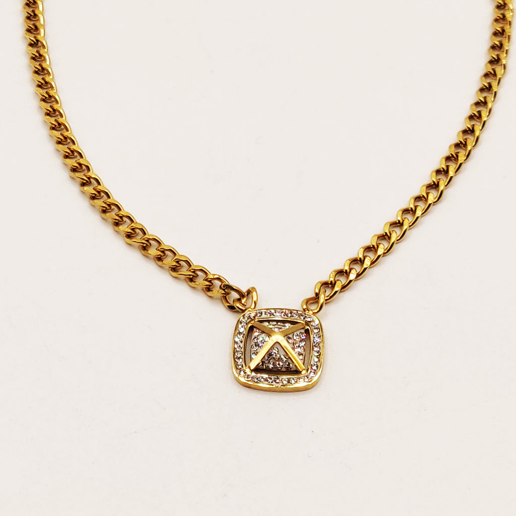 Collier Tresse Carré Bombé Cristaux X Petit
