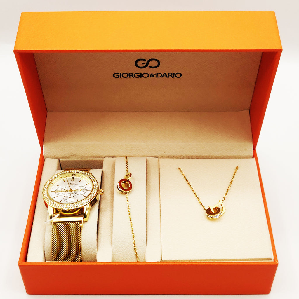 Coffret Montre Giorgio & Dario EU5944 Fond Blanc avec Collier et Bracelet D Luxe