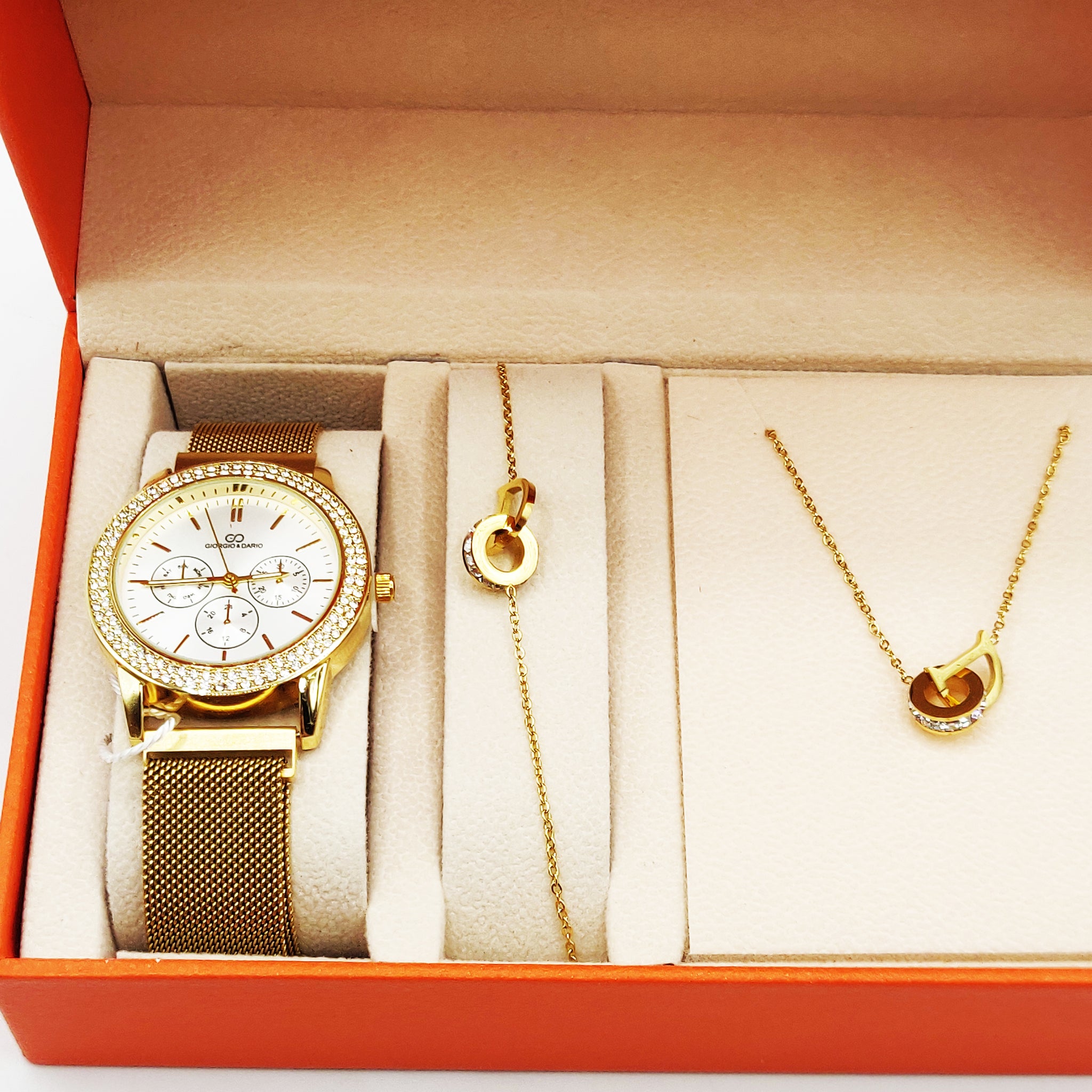 Coffret Montre Giorgio & Dario EU5944 Fond Blanc avec Collier et Bracelet D Luxe