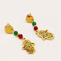 Boucles d'oreilles Mains de Fatma Perles d'imitation Vertes et Rouges Luxe