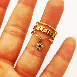 Bague Tresse Rigide Pendentif Soleil